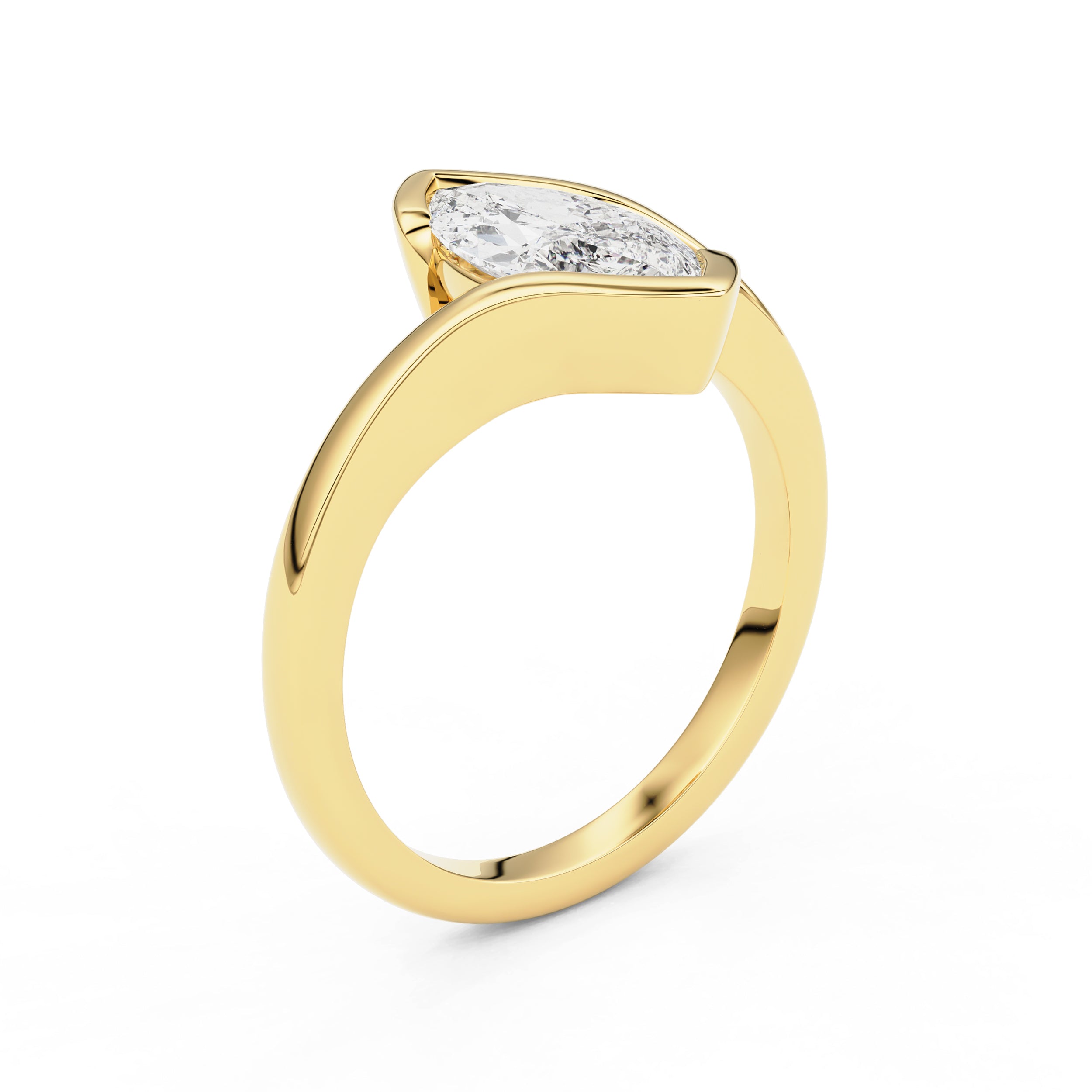 Selene Marquise Cut Half Bezel Bypass Solitaire Engagement Ring, Moissanite/Lab Diamond