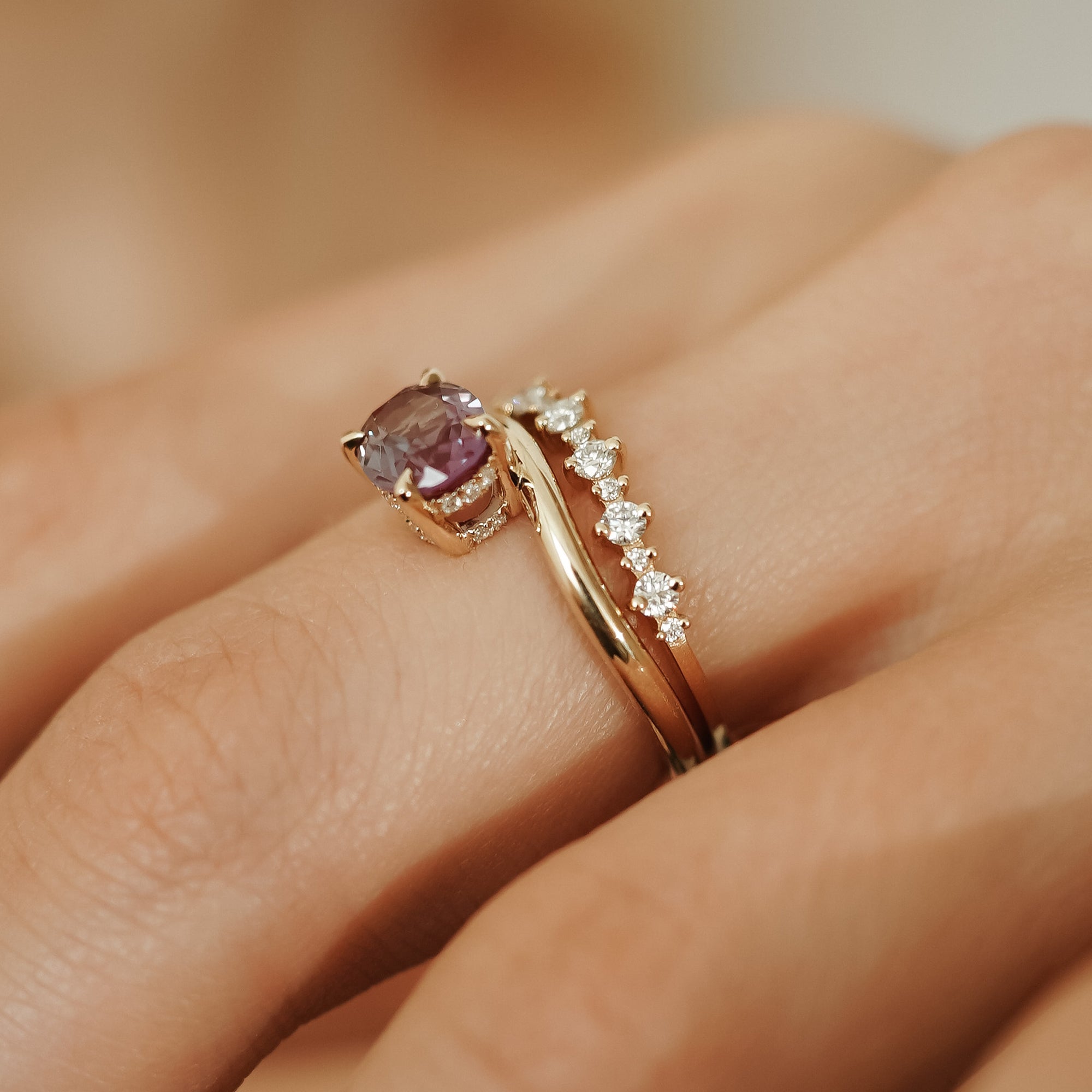 Orla Oval Lab Alexandrite Curved Band Solitaire Engagement Ring