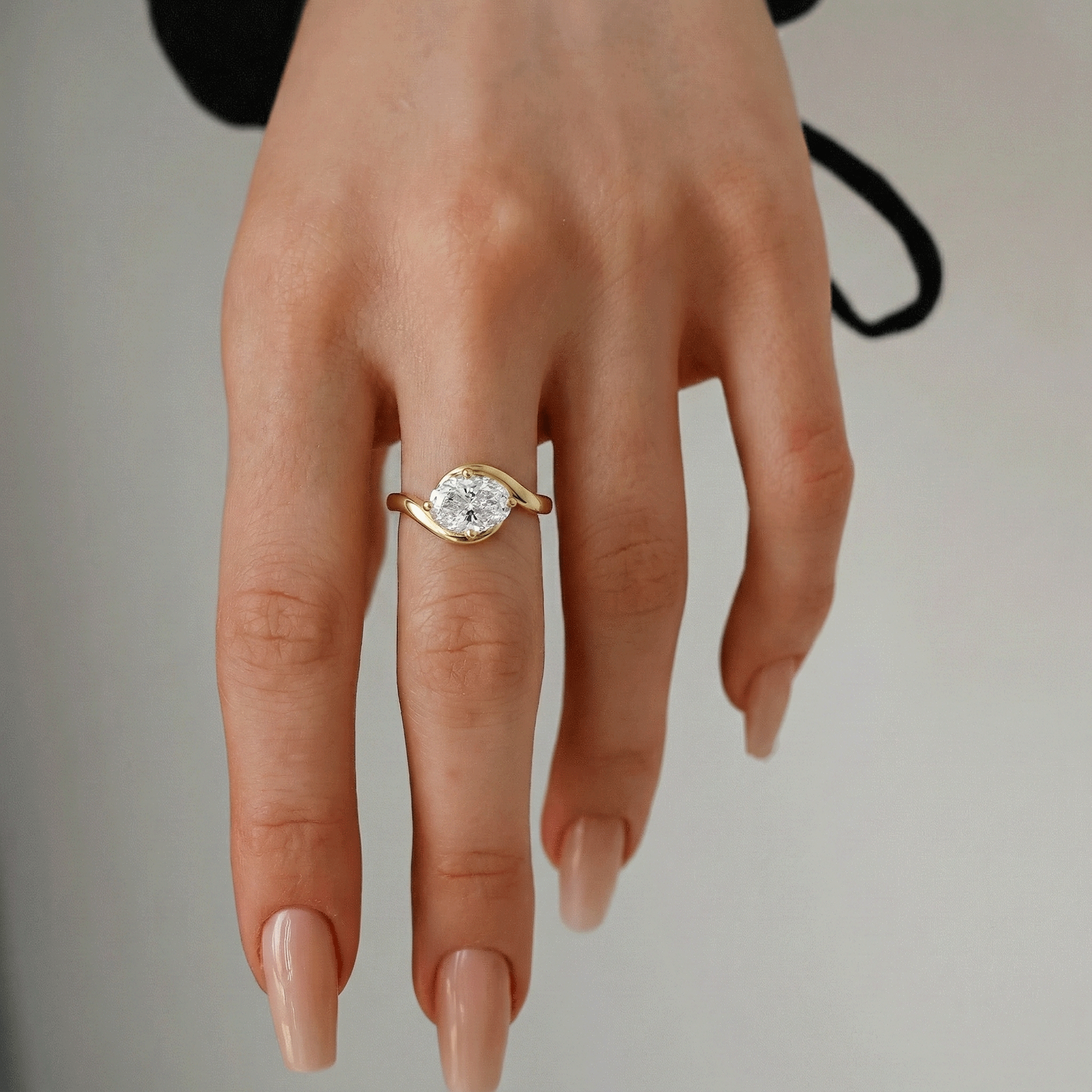 Hannah Oval Floating Bypass Solitaire Engagement Ring, Moissanite/Lab Diamond