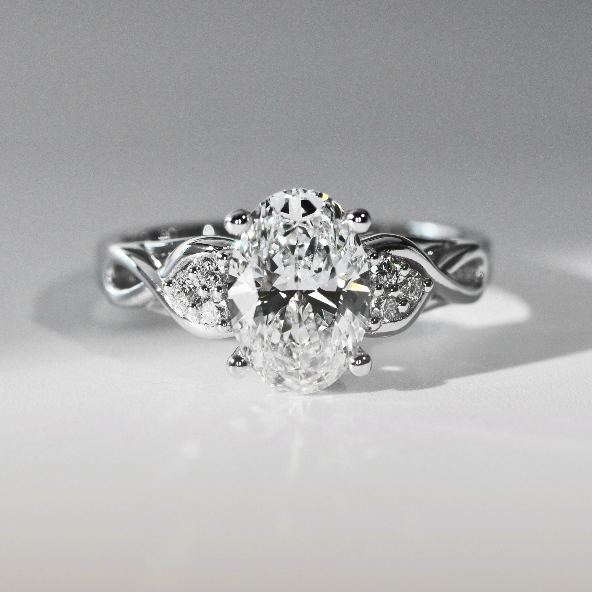 Serene Swan Oval Infinity Engagement Ring, Cathedral