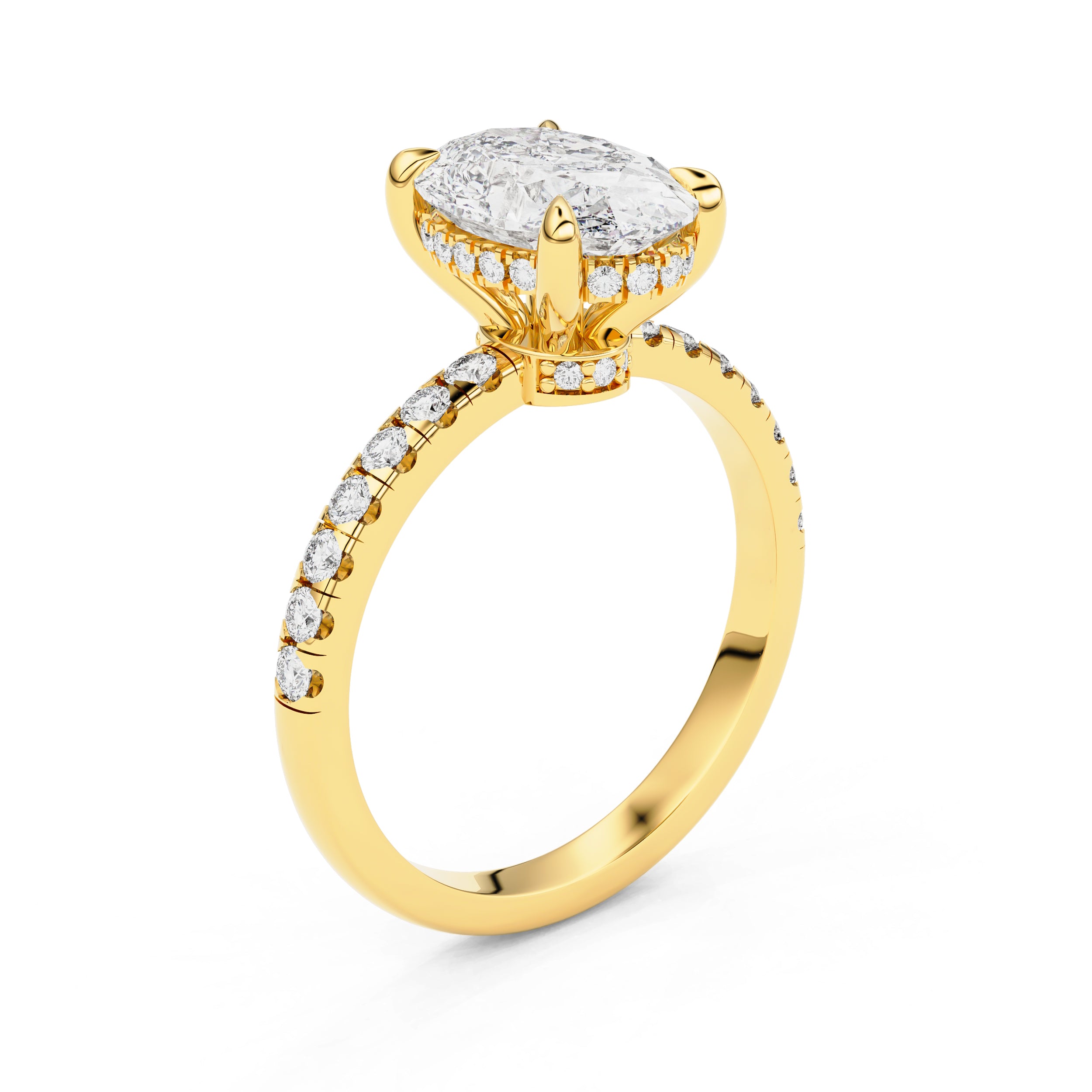 Lily Oval Double Hidden Halo Engagement Ring, Moissanite/Lab Grown Diamond