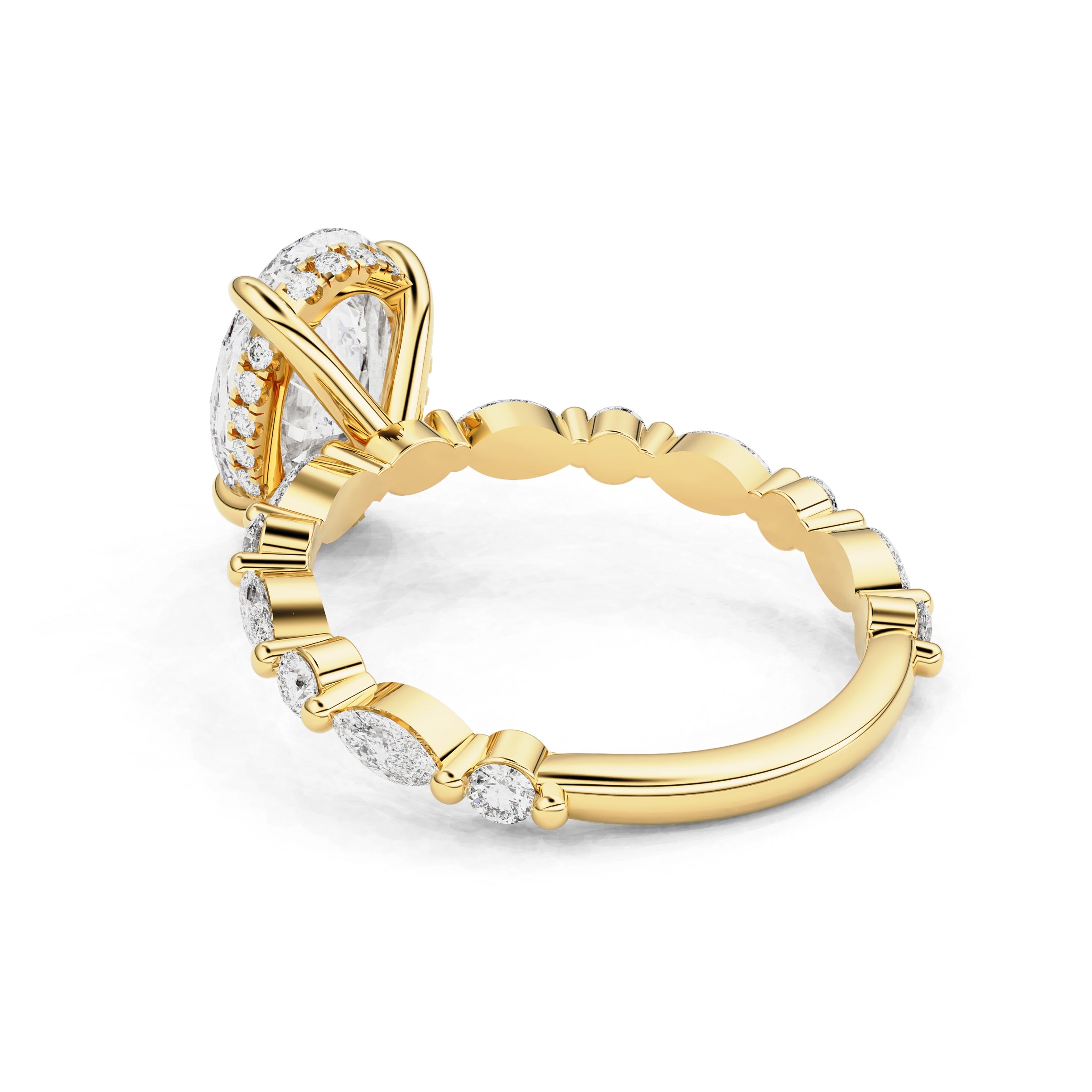 Terra Oval Cut Marquise Round Band Engagement Ring, Moissanite/Lab Grown Diamond