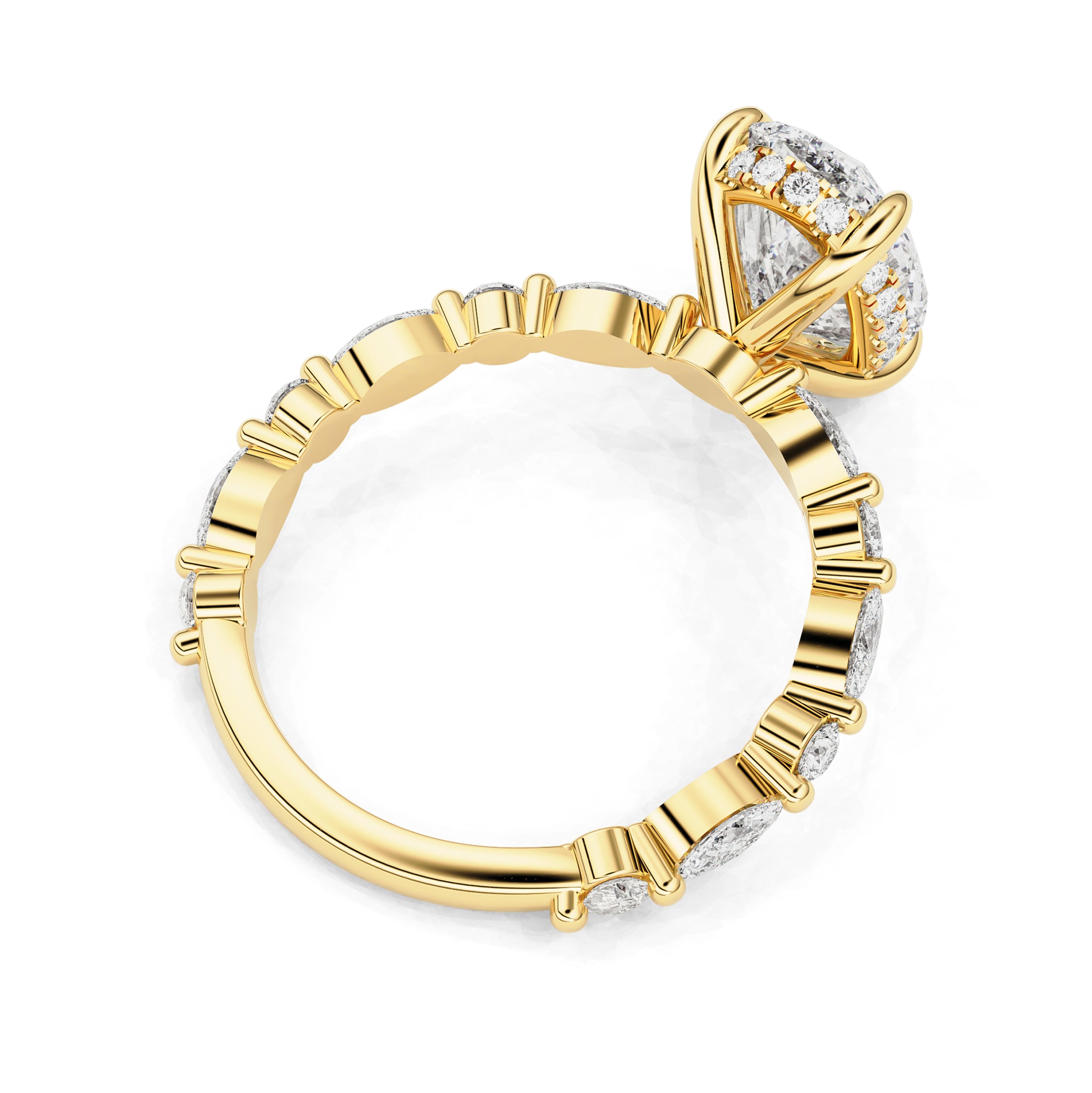Terra Oval Cut Marquise Round Band Engagement Ring, Moissanite/Lab Grown Diamond