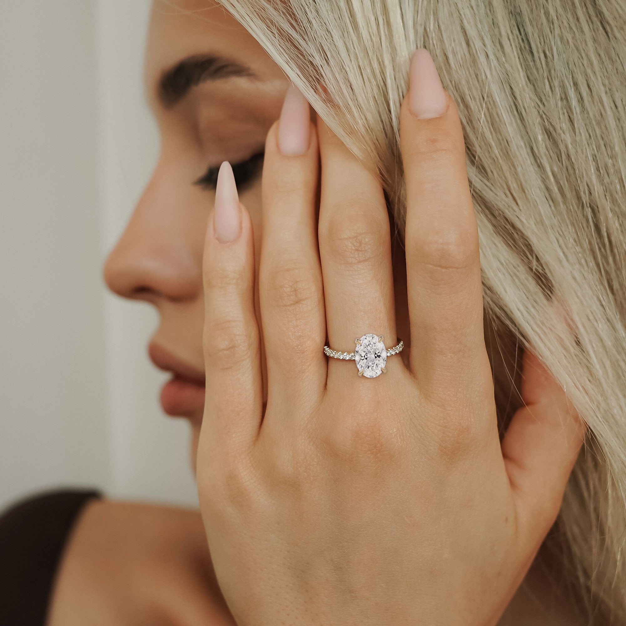 Riley Oval Hidden Halo Engagement Ring, Moissanite/Lab Grown Diamond