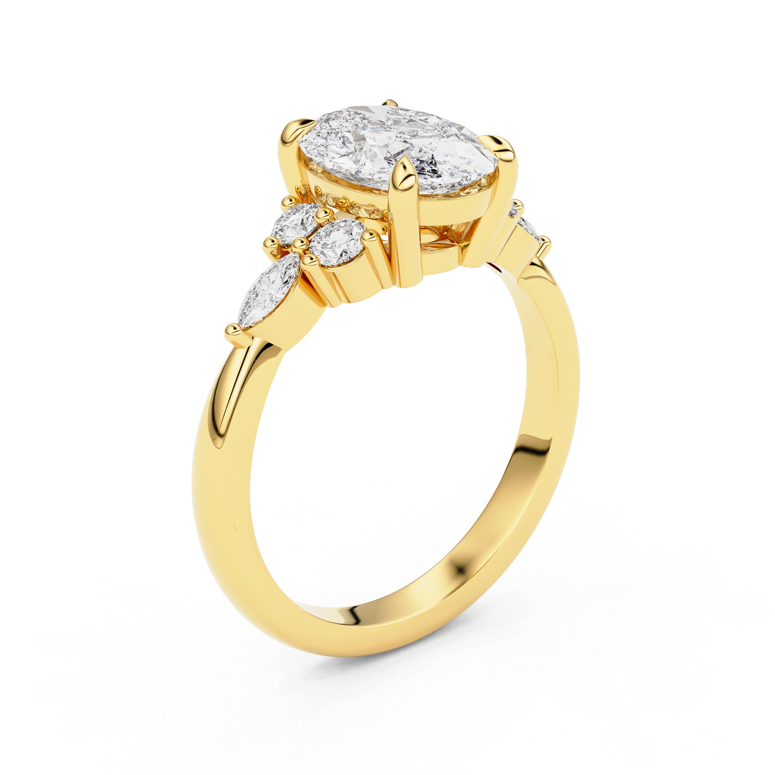 Elodie Oval Marquise Cluster Engagement Ring, Moissanite/Lab Grown Diamond