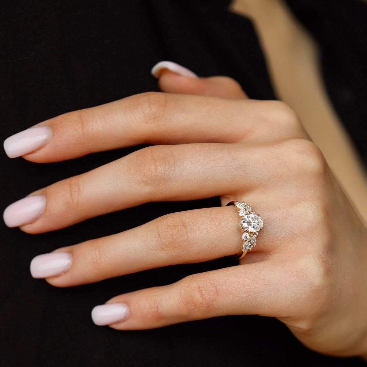 Anna's Dream Oval Brilliant Cut Cluster Engagement Ring, With Marquise Accent
