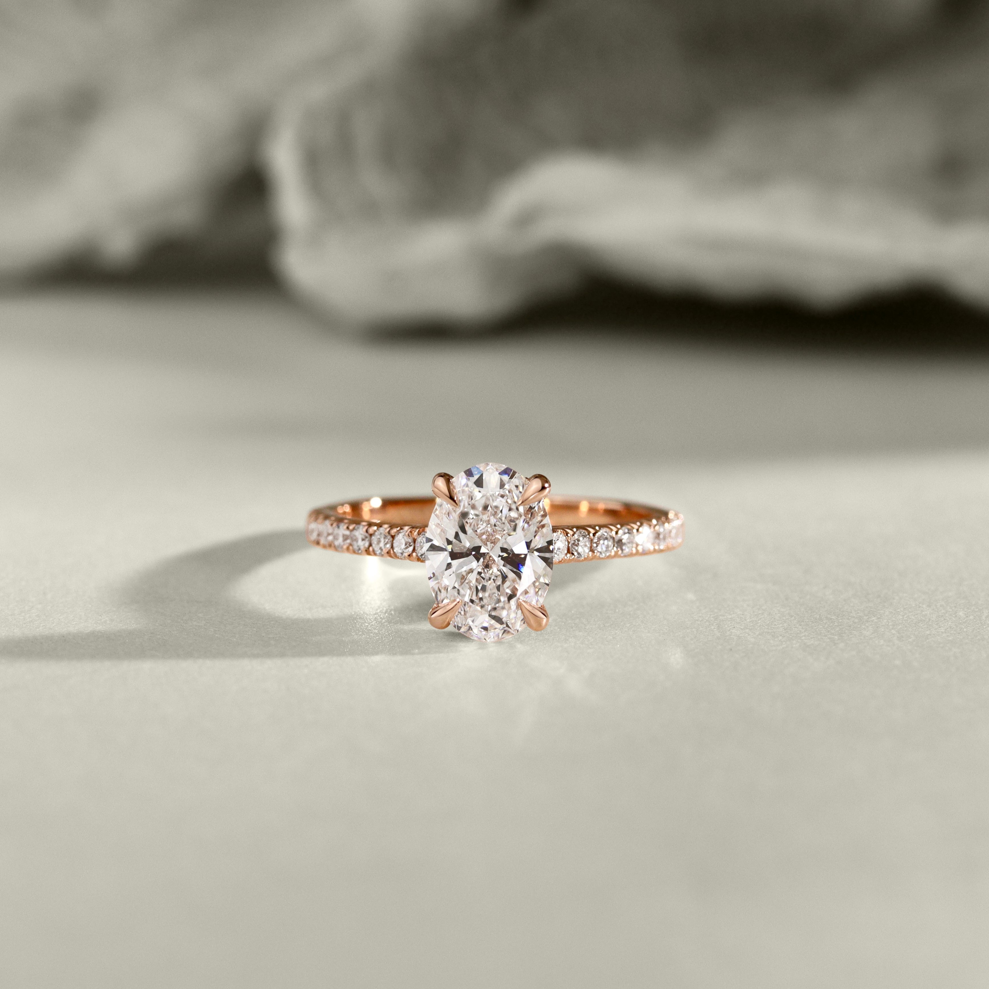 Lily Oval Double Hidden Halo Engagement Ring, Moissanite/Lab Grown Diamond