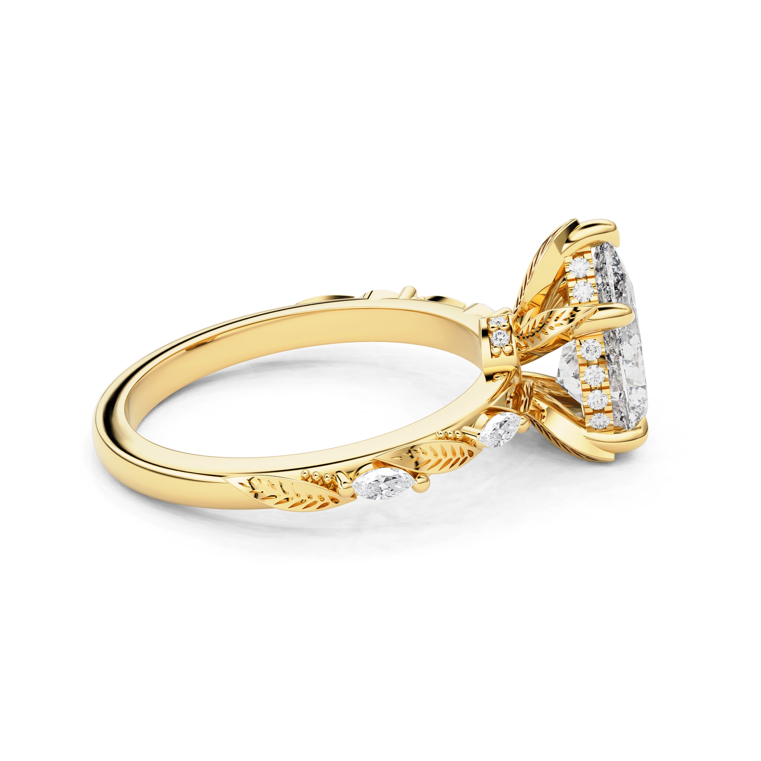 Brooke Pear Cut Leaf Hidden Halo Engagement Ring, Moissanite/Lab Grown Diamond