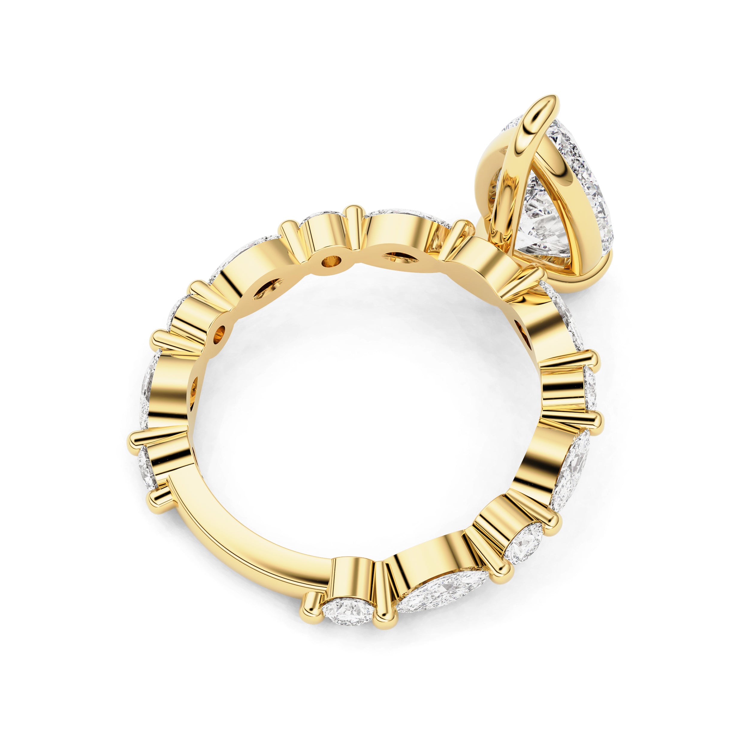 Victoria Pear Marquise Round Band Engagement Ring, Moissanite/Lab Diamond