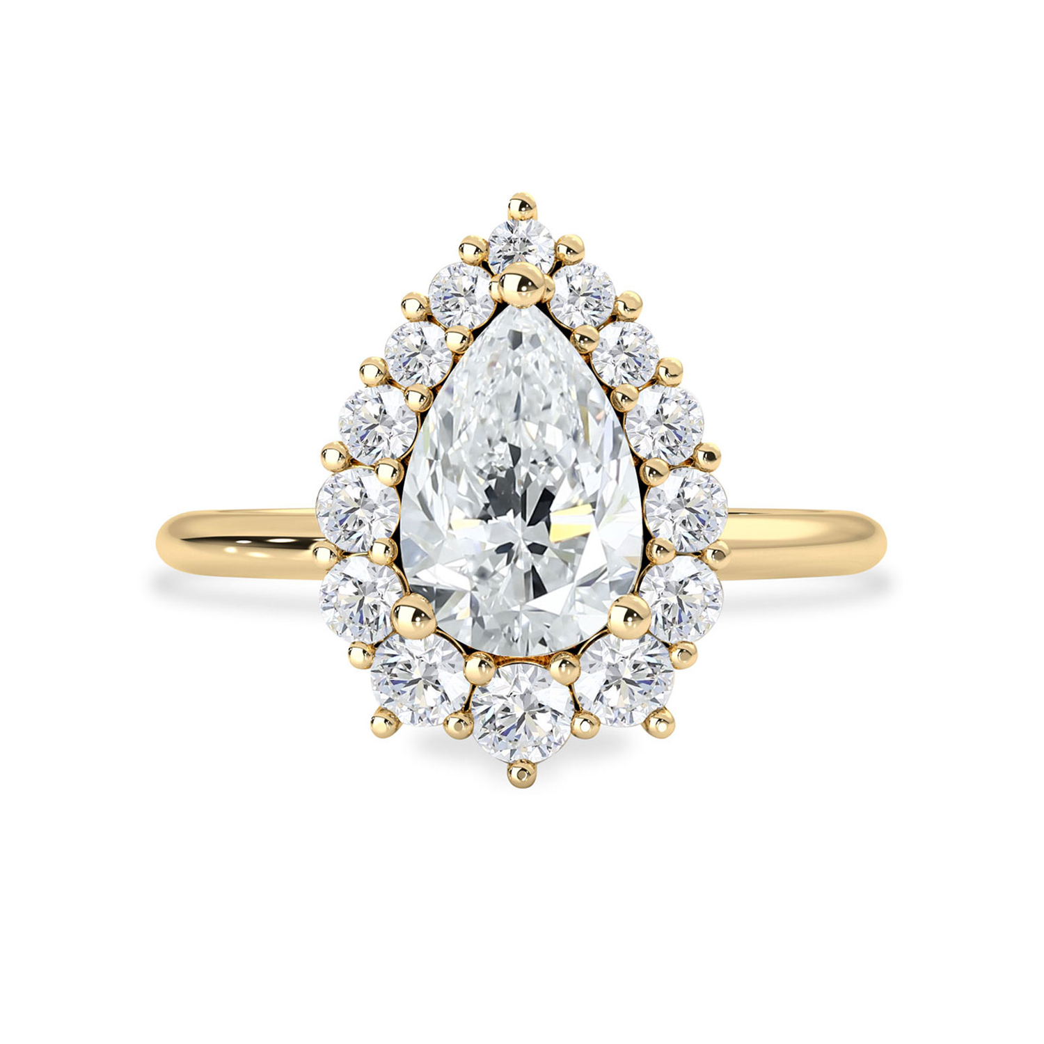 Pola Moissanite/Lab Grown Daimond Halo Engagement Ring, Pear With