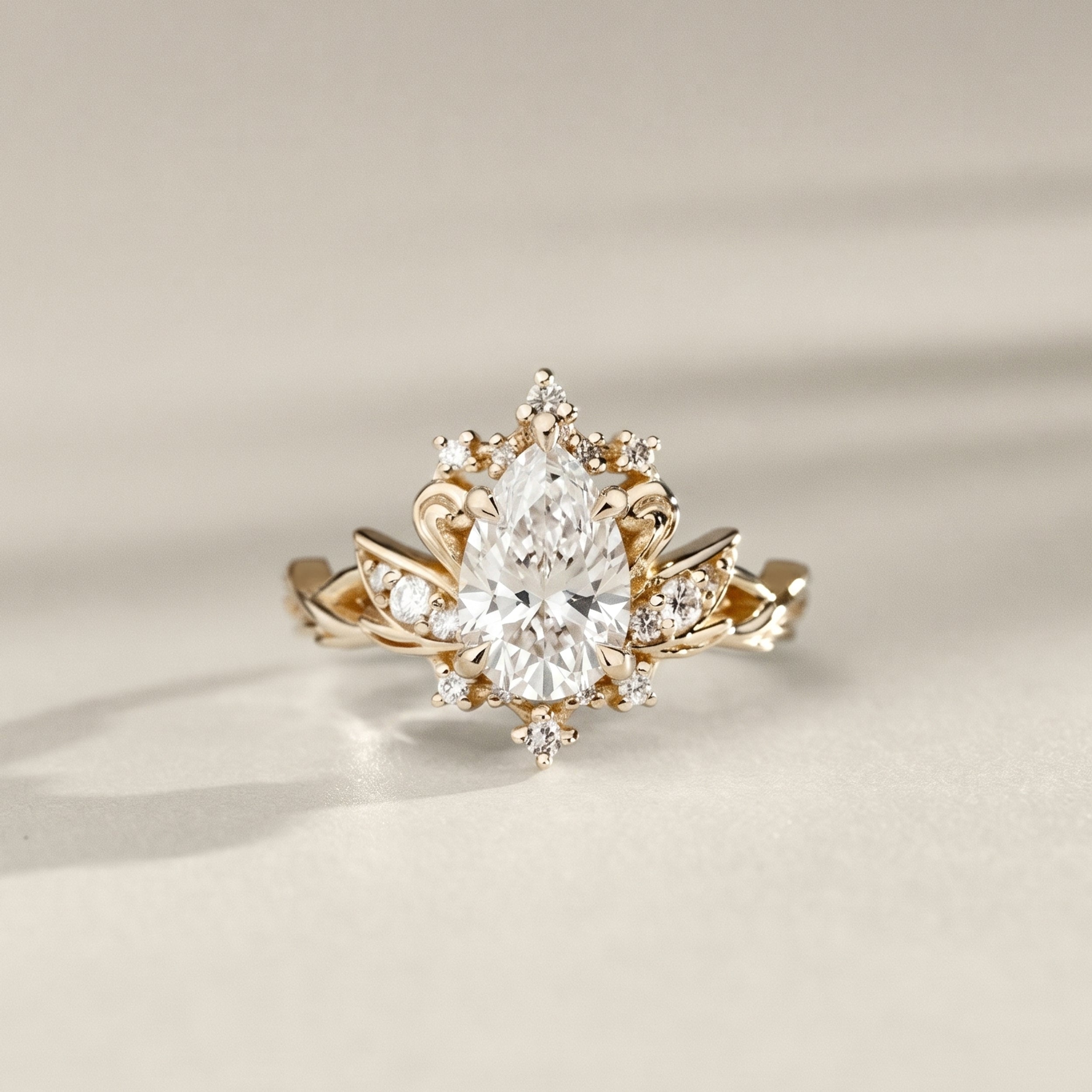 Pear Magical Swan & Celestial Star Halo Engagement Ring