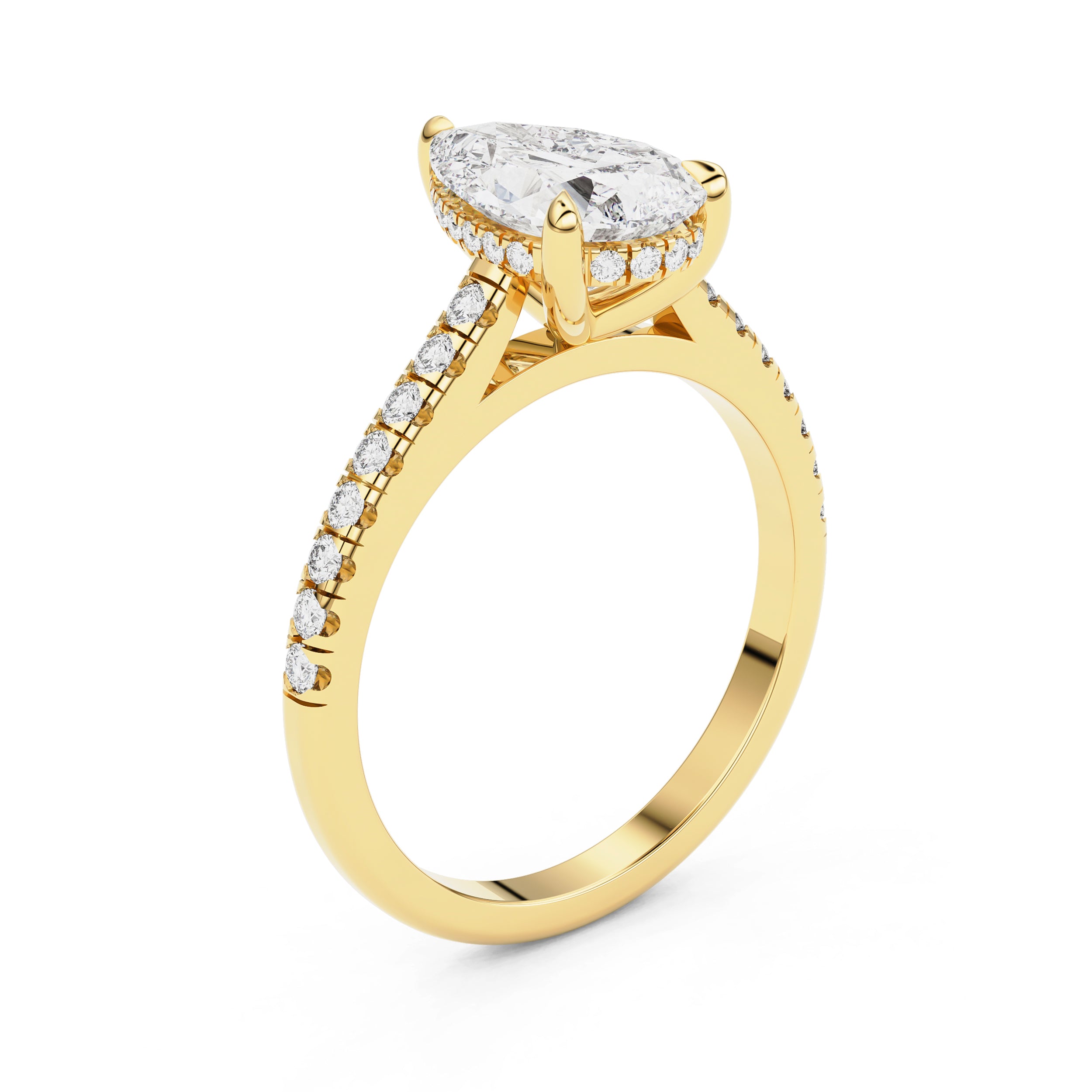 Riley Pear Hidden Halo Pavé Engagement Ring, Moissanite/Lab Grown Diamond