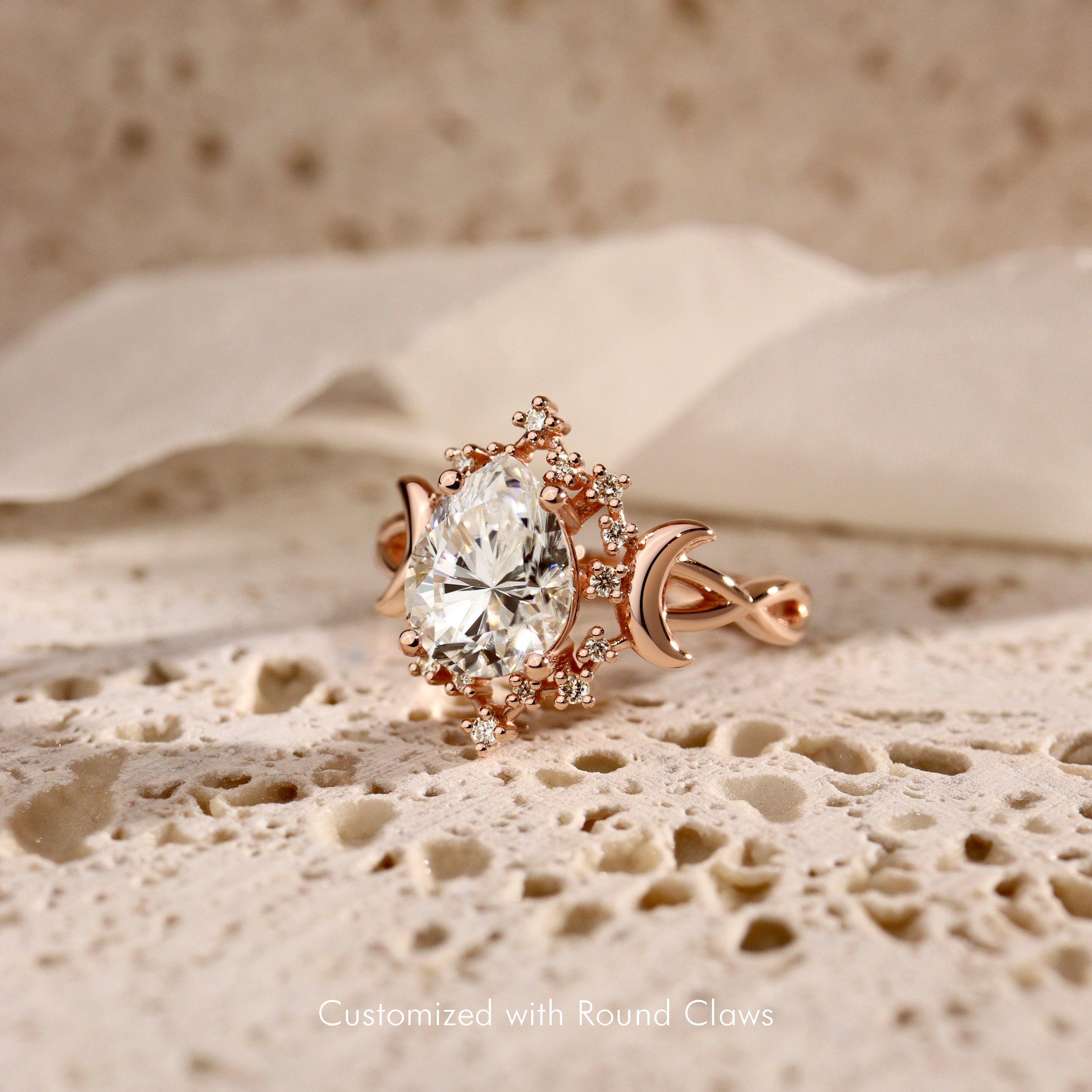 Alice Star & Moon Magic Engagement Ring, Pear Cut