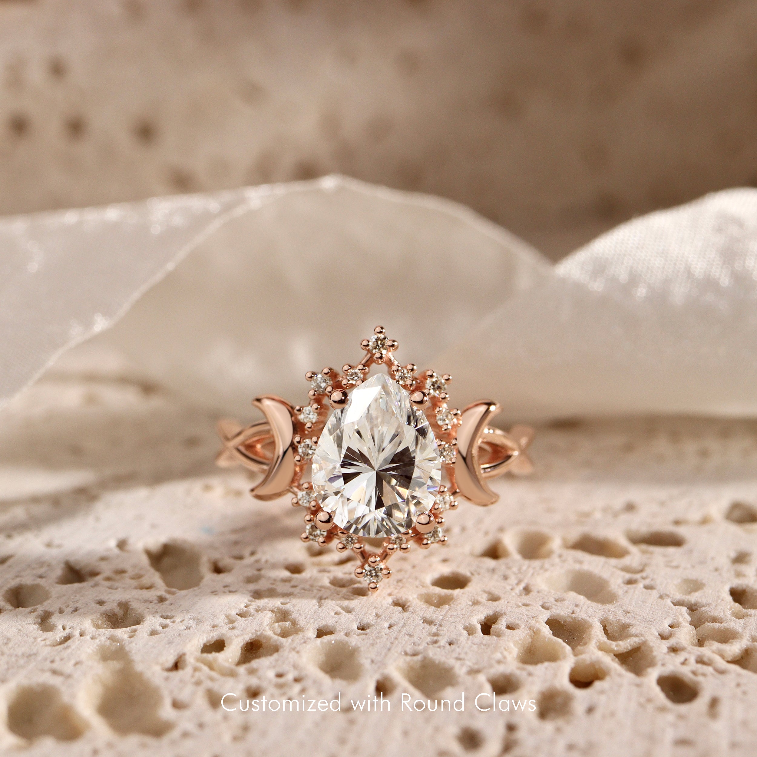 Alice Star & Moon Magic Engagement Ring, Pear Cut