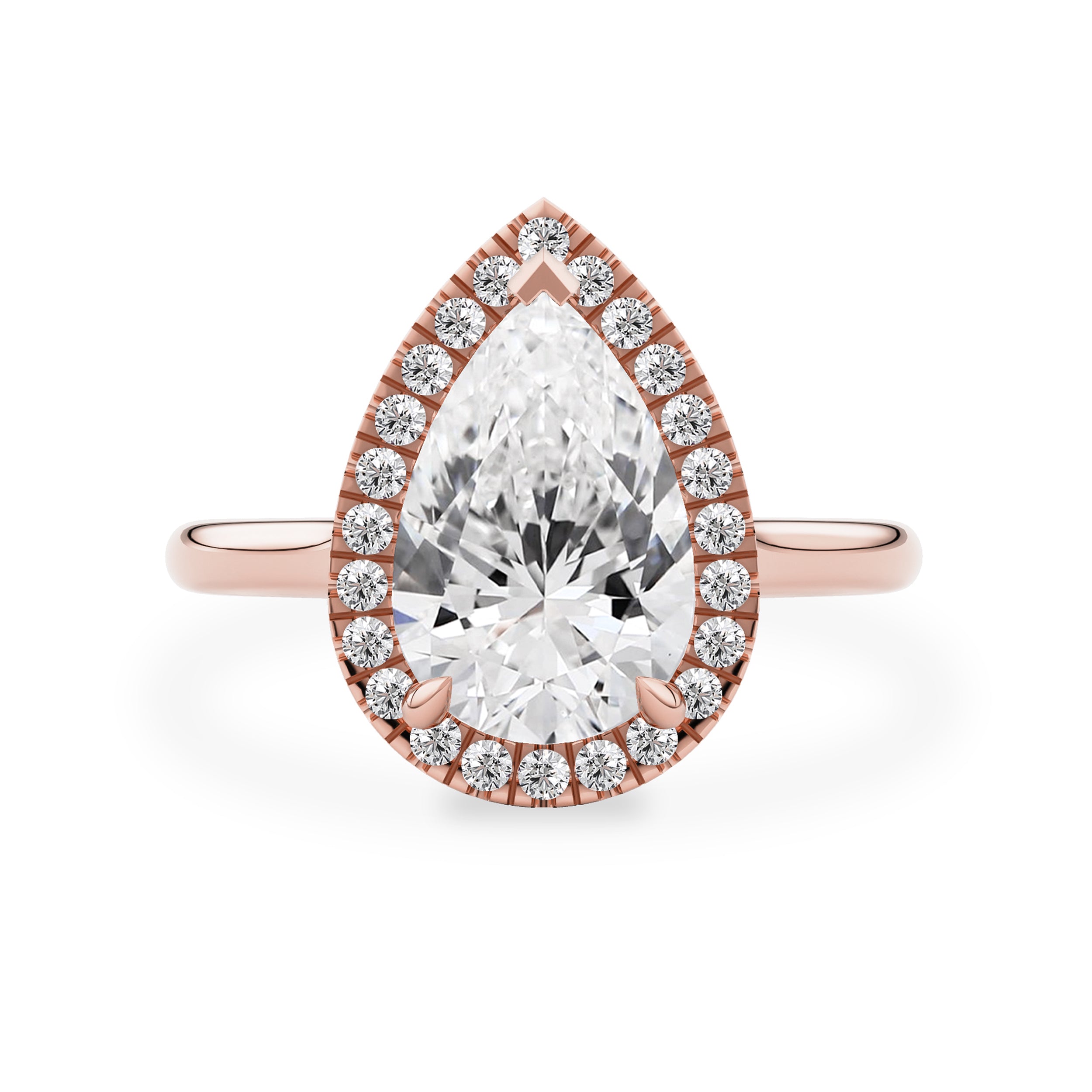Sophia Pear Halo Cathedral Engagement Ring, Moissanite/Lab Grown Diamond