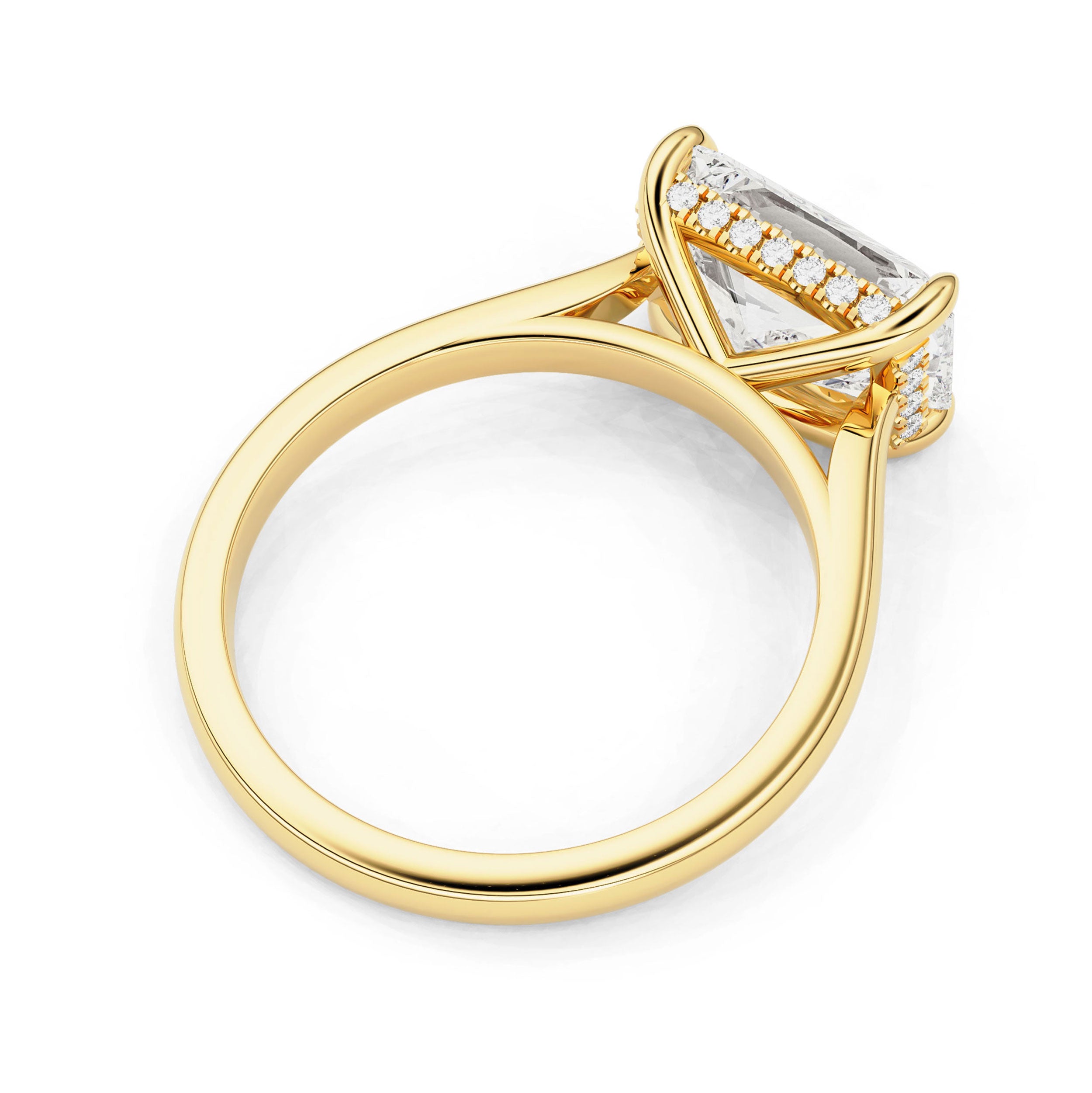 Ivy East West Emerald Cut Hidden Halo Solitaire Engagement Ring, Cathedral Band