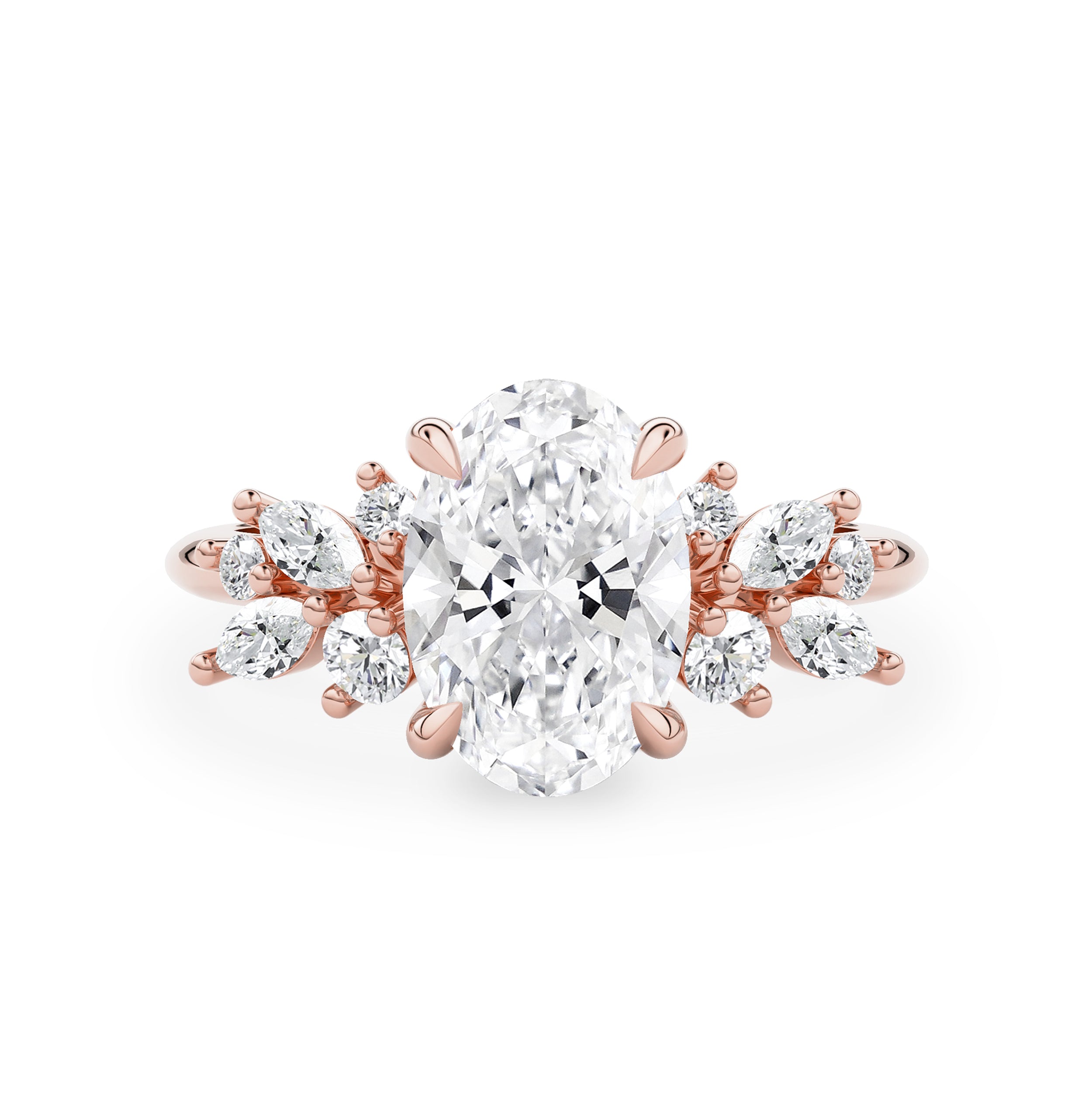Anna's Dream Oval Brilliant Cut Cluster Engagement Ring, With Marquise Accent