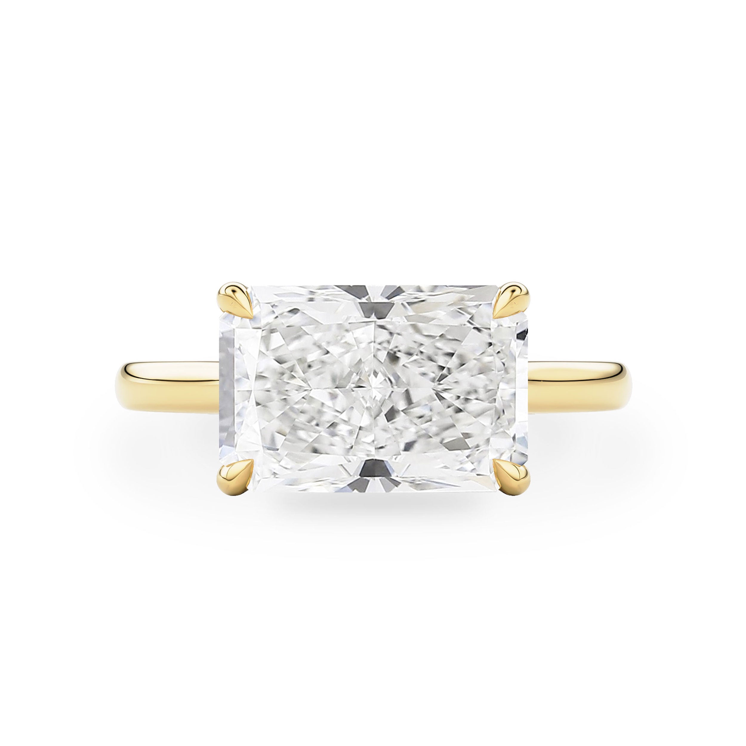 Ivy East West Radiant Cut Hidden Halo Solitaire Engagement Ring, Cathedral Band