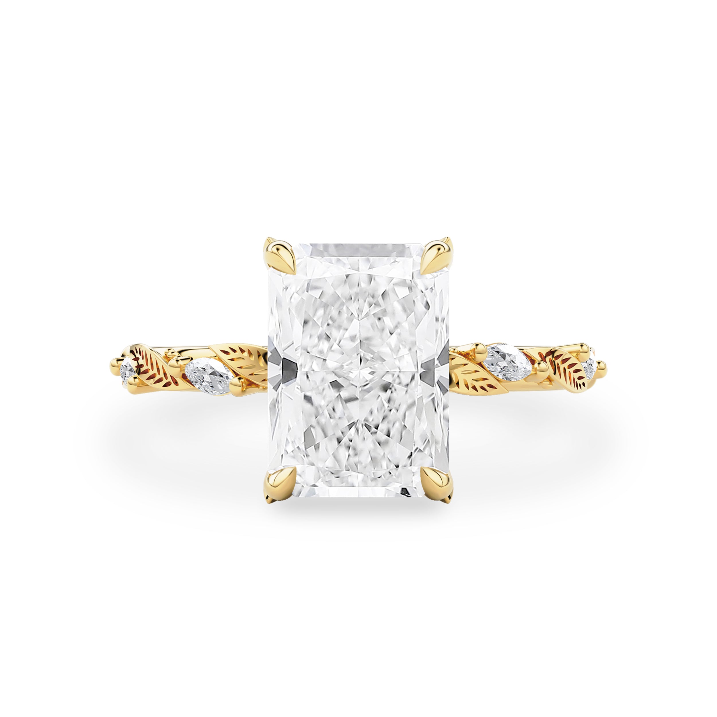 Brooke Radiant Leaf Prong Hidden Halo Engagement Ring, Marquise Leaf Band