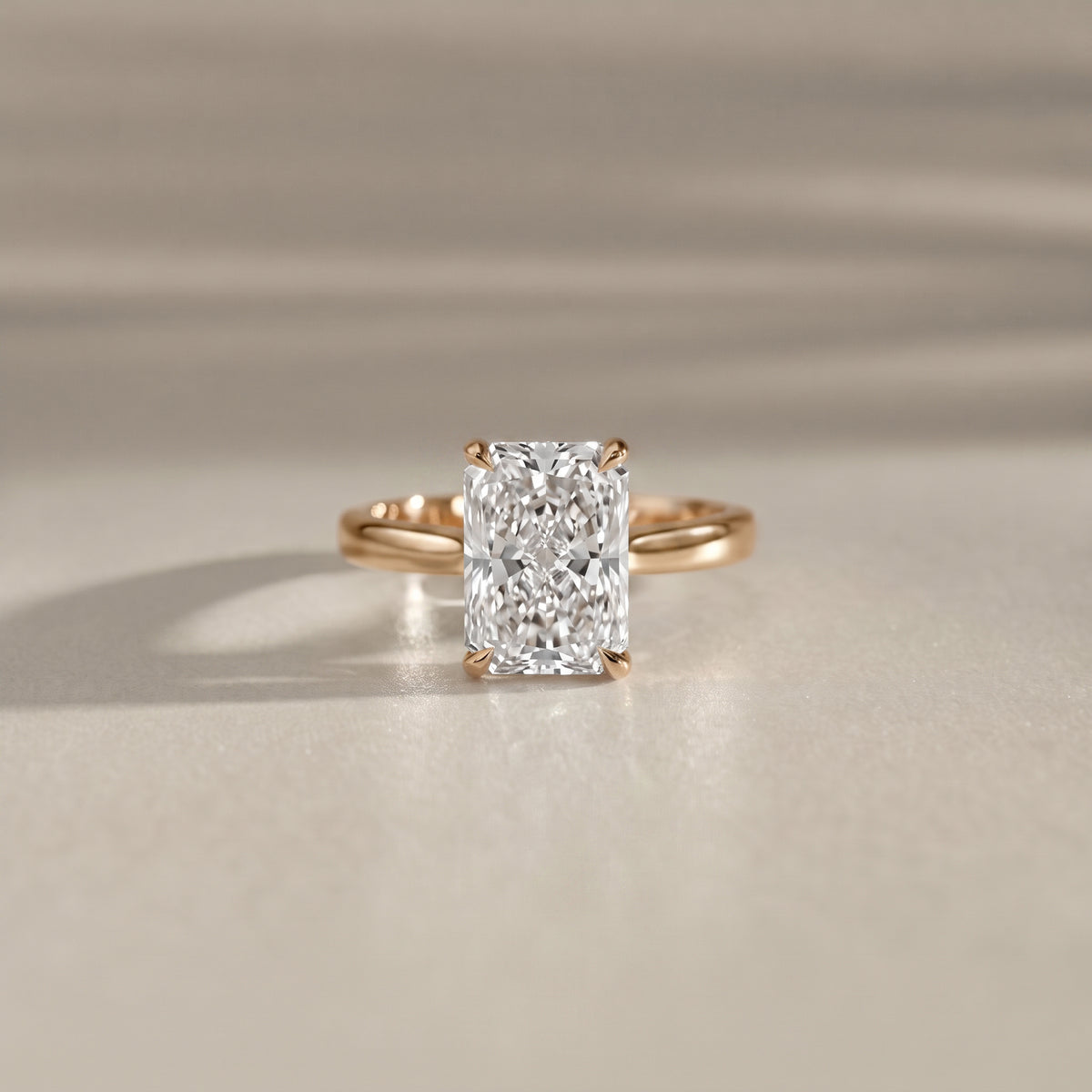 Lyra Radiant Cut Solitaire Cathedral Engagement Ring, Moissanite/Lab Grown Diamond