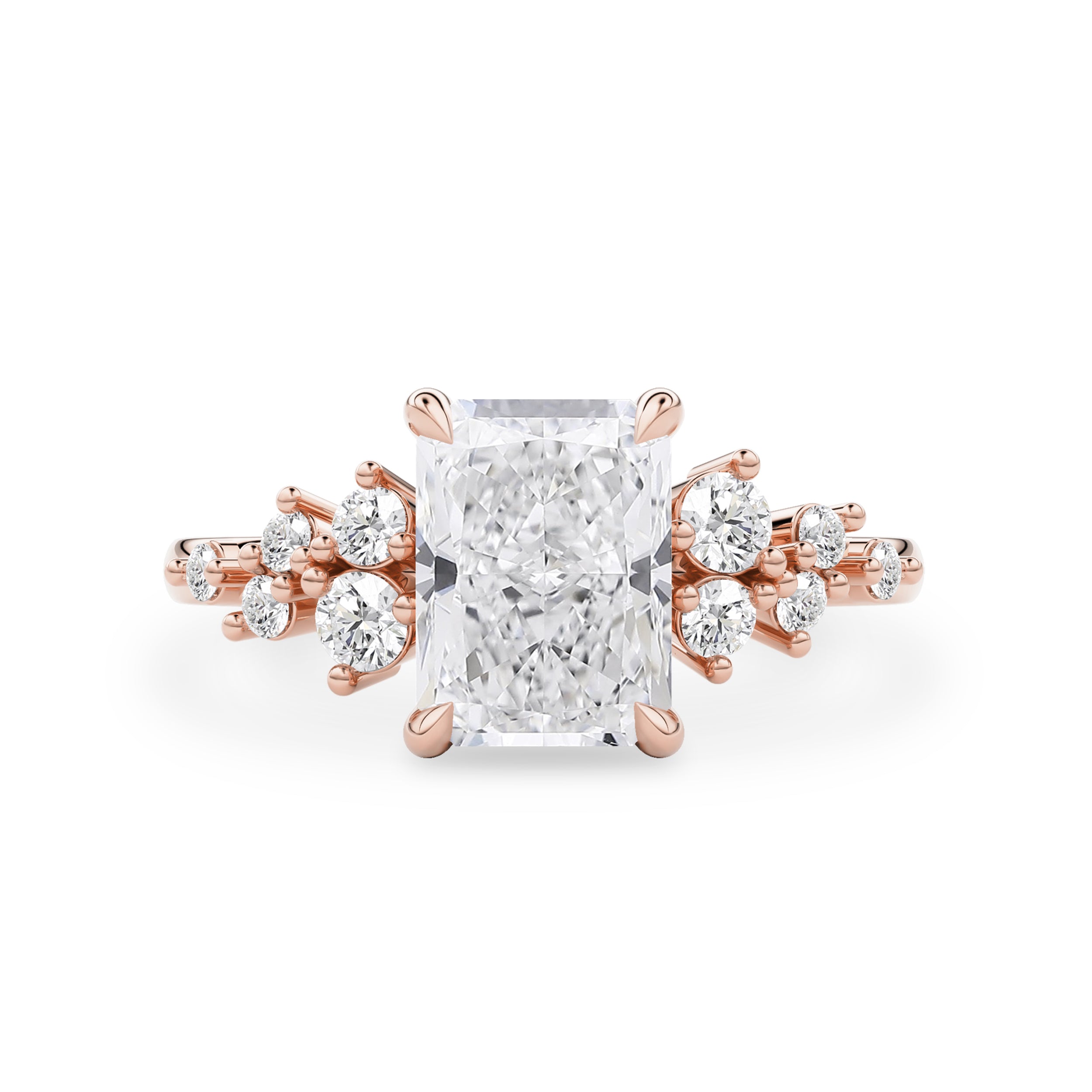 Elena Radiant Cut Cluster Engagement Ring, Moissanite/Lab Grown Diamond
