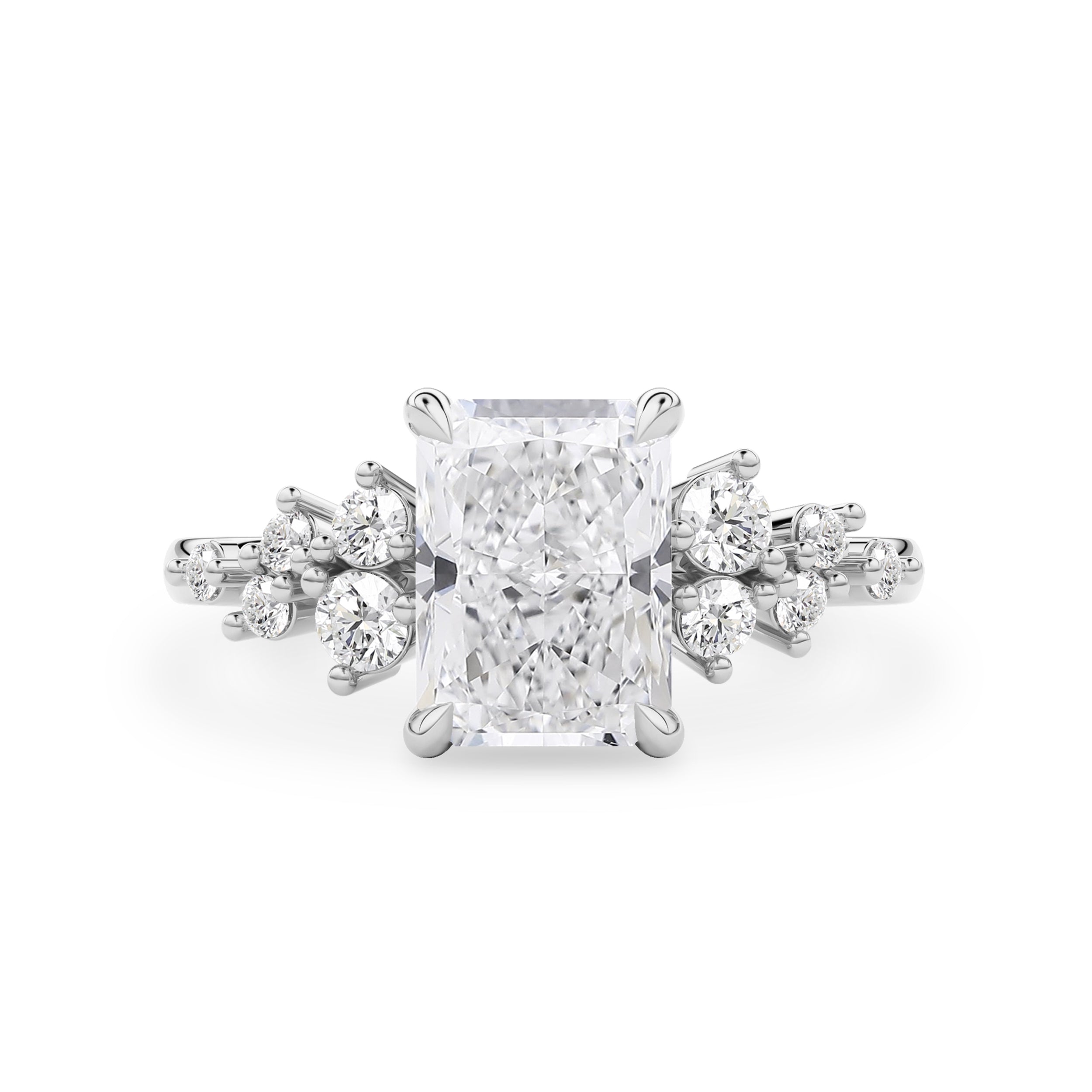 Elena Radiant Cut Cluster Engagement Ring, Moissanite/Lab Grown Diamond