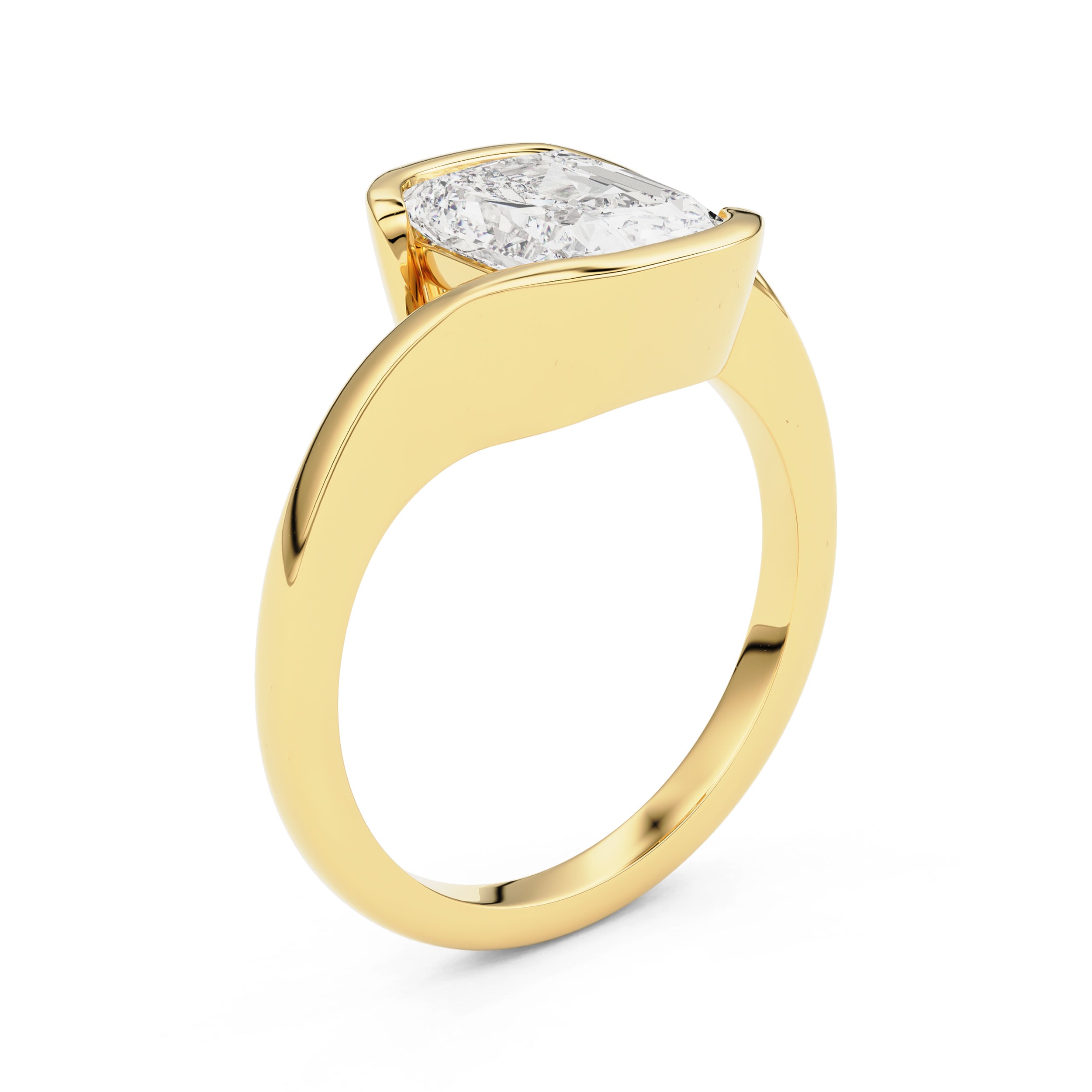 Selene Radiant Half Bezel Bypass Solitaire Engagement Ring, Moissanite/Lab Diamond