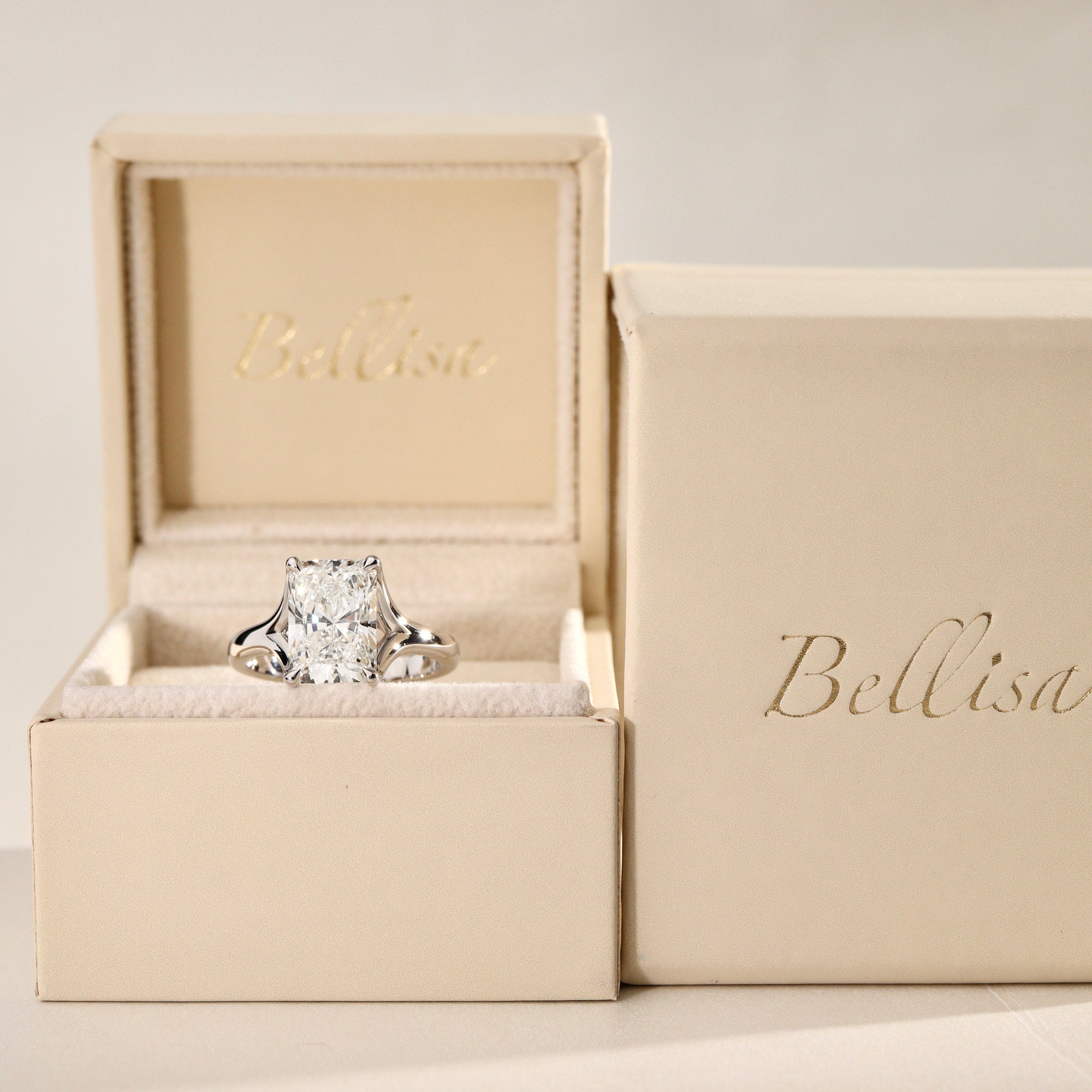 Juniper Radiant Trellis Solitaire Engagement Ring, Moissanite/Lab Grown Diamond