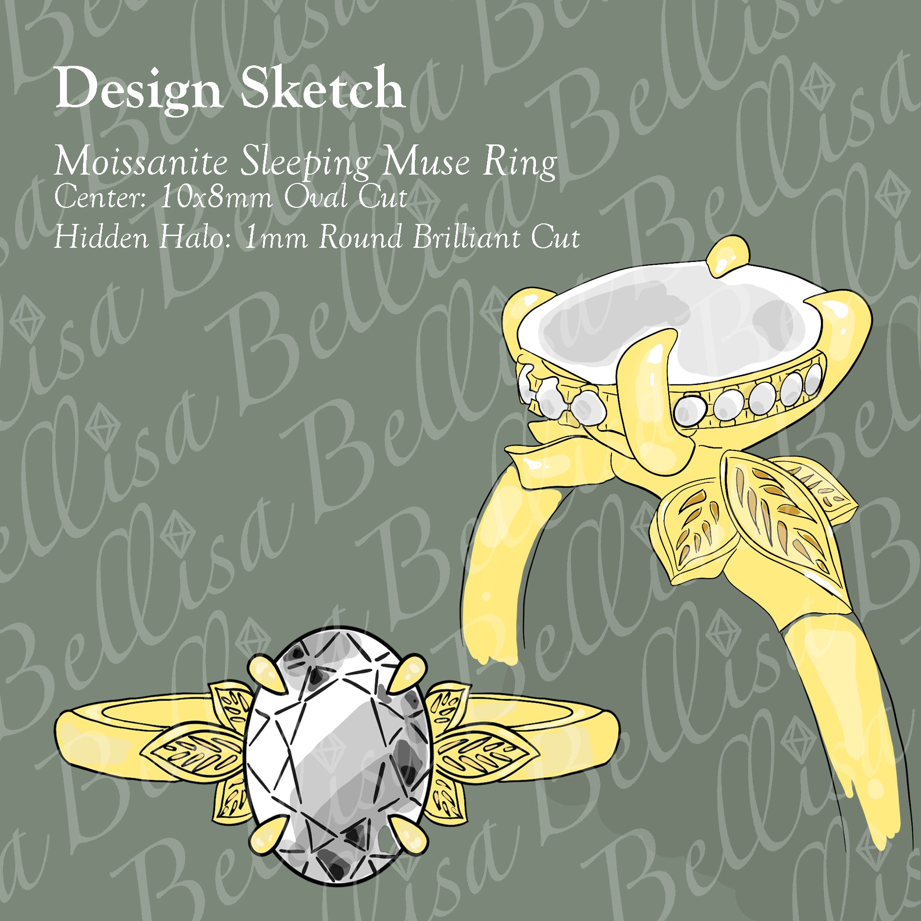 Bespoke #9157 - Custom Leaf Sleeping Muse Engagement Ring, 10x8mm Moissanite