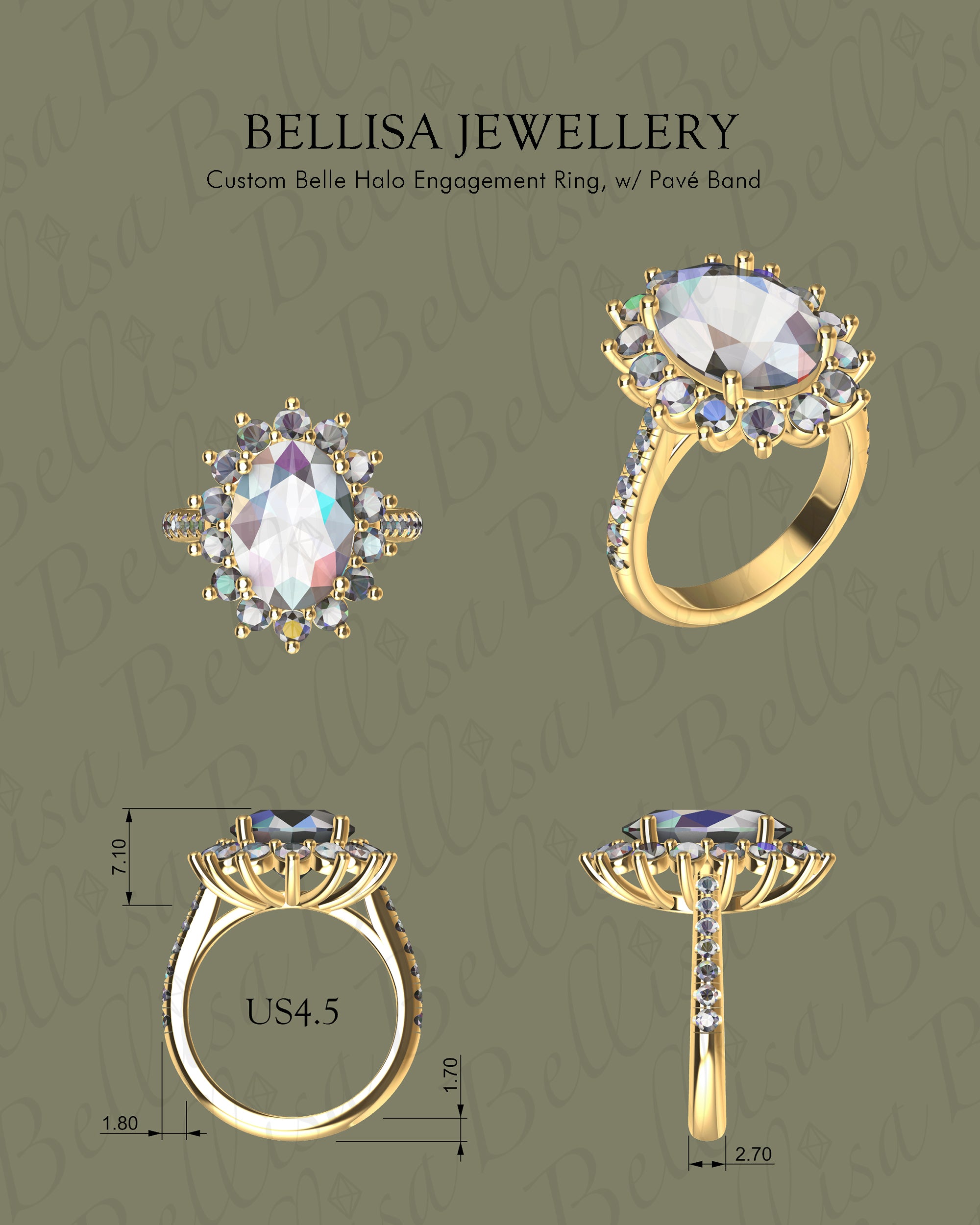 Bespoke #9162 - Custom Stunning Belle Halo Engagement Ring, Pave Band