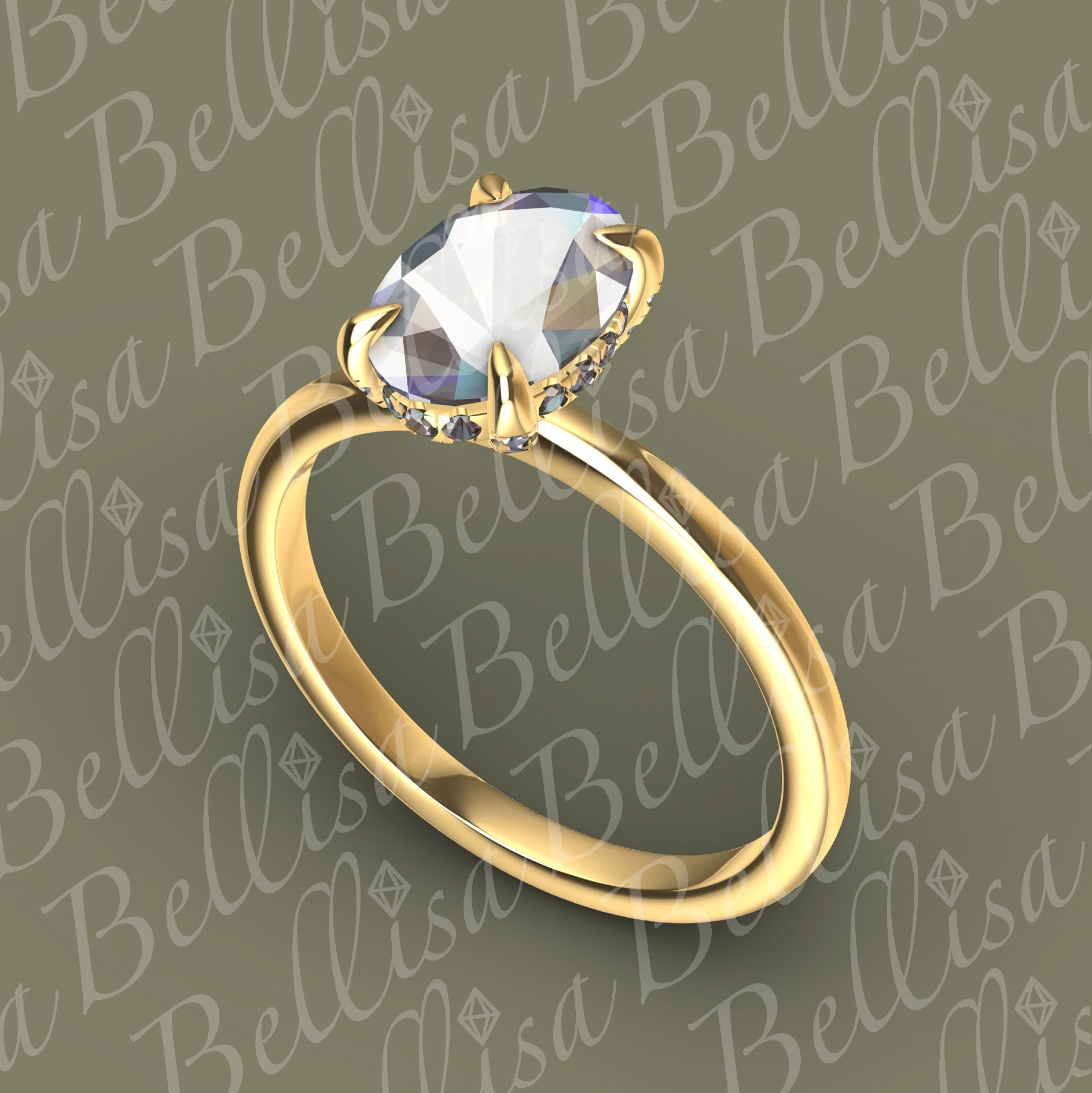 Bespoke #9155 - Oval Solitaire Engagement Ring w/ Hidden Halo & Diamond Set on Claws