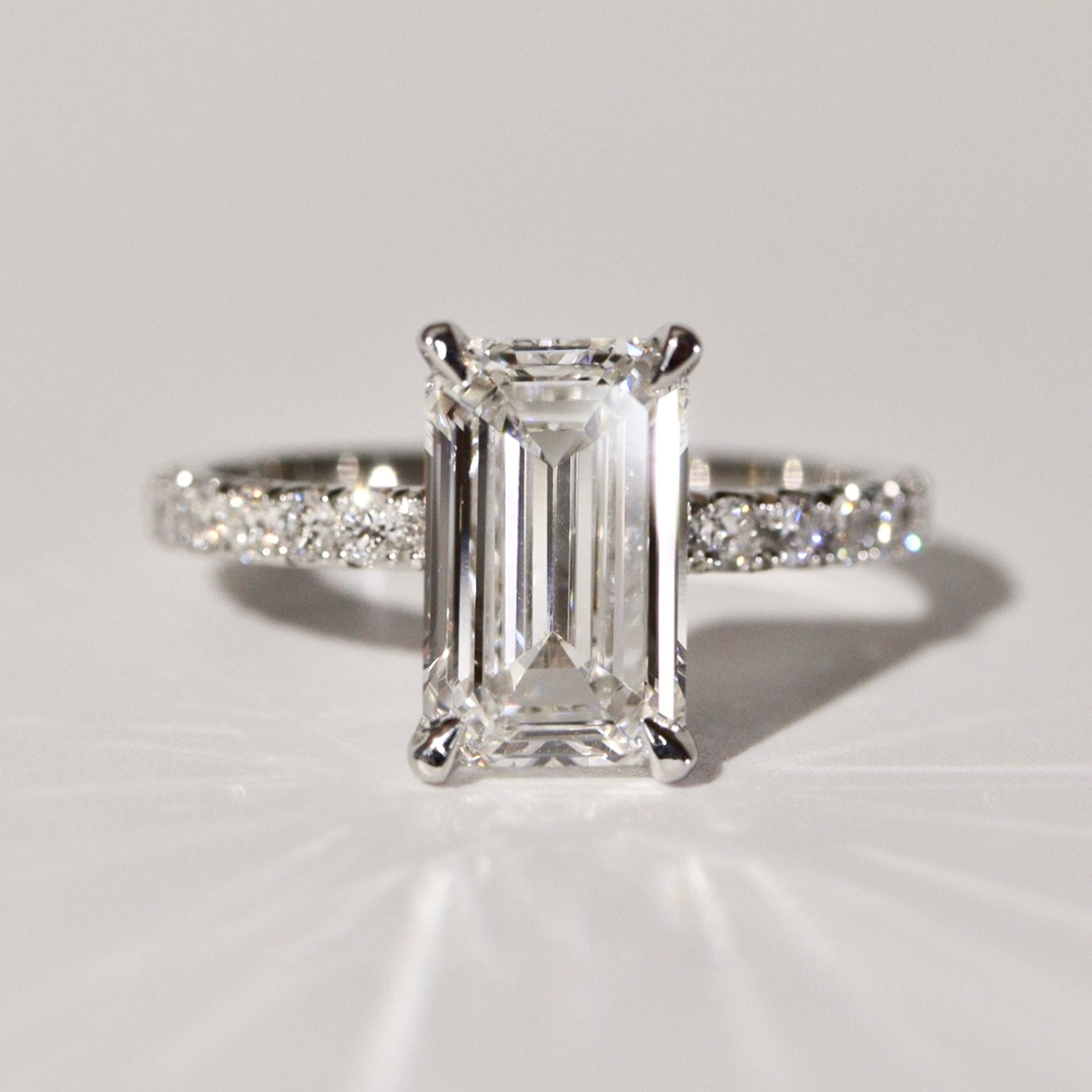 Riley Emerald Hidden Halo Engagement Ring, Moissanite/Lab Grown Diamond