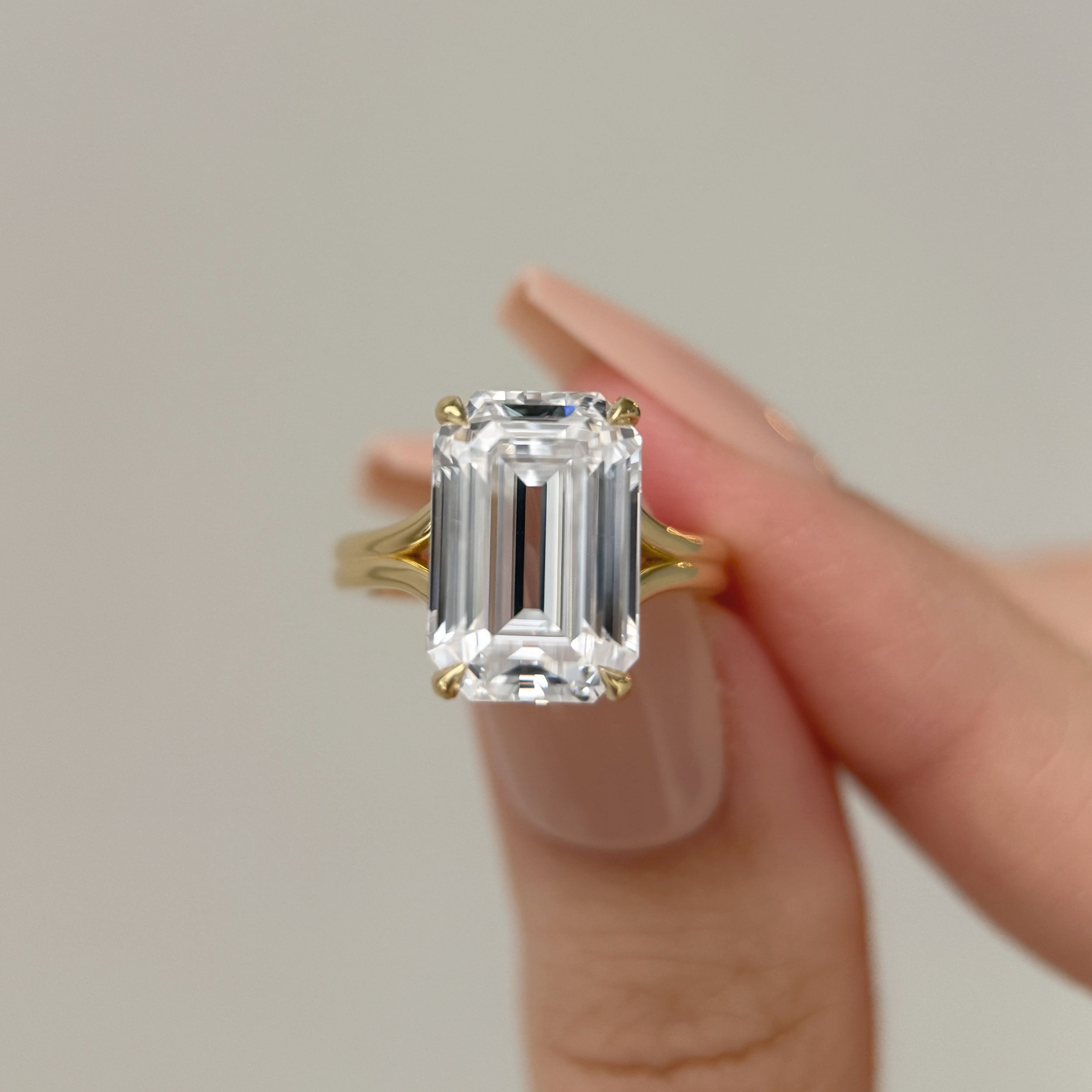 Bespoke #9179 - Custom Split Shank Solitaire Cathedral Engagement Ring, Old Mine Emerald Cut