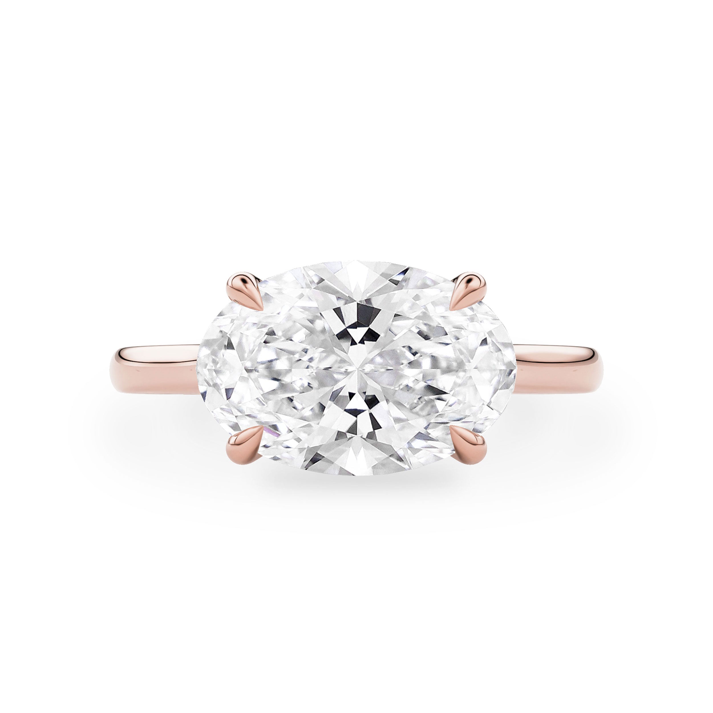 Ivy East West Oval Cut Hidden Halo Solitaire Engagement Ring, Cathedral Band