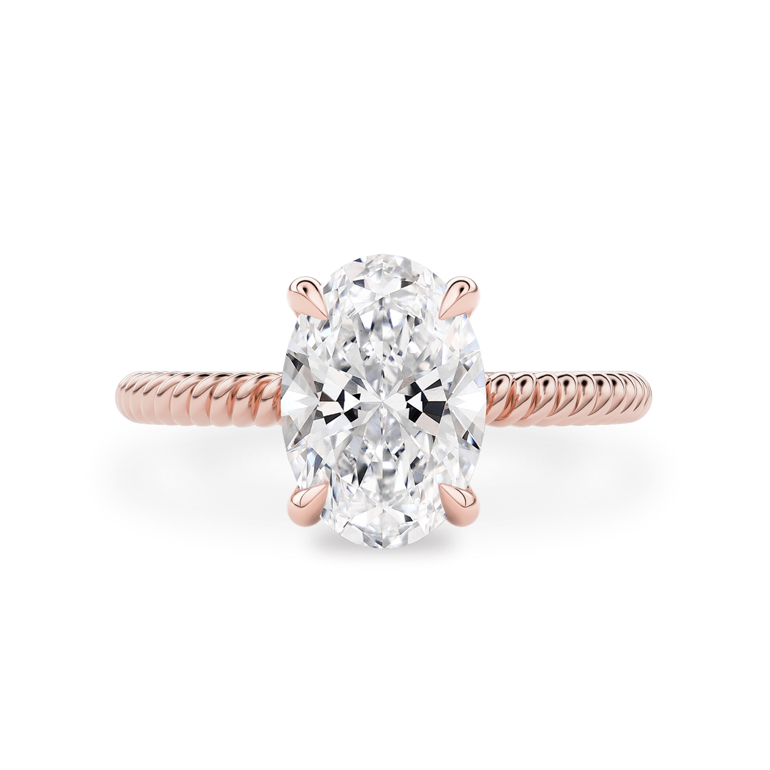 Clio Oval Hidden Halo Rope Band Solitaire Engagement Ring, Moissanite/Lab Diamond