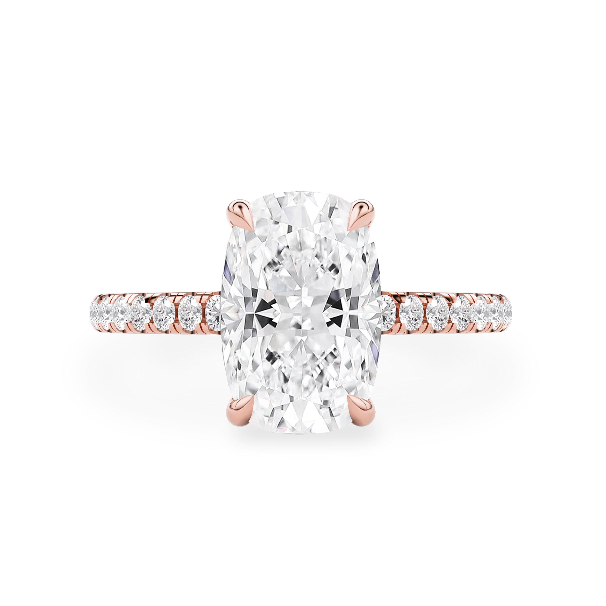 Riley Elongated Cushion Hidden Halo Engagement Ring, Cathedral w/ Pavé Band