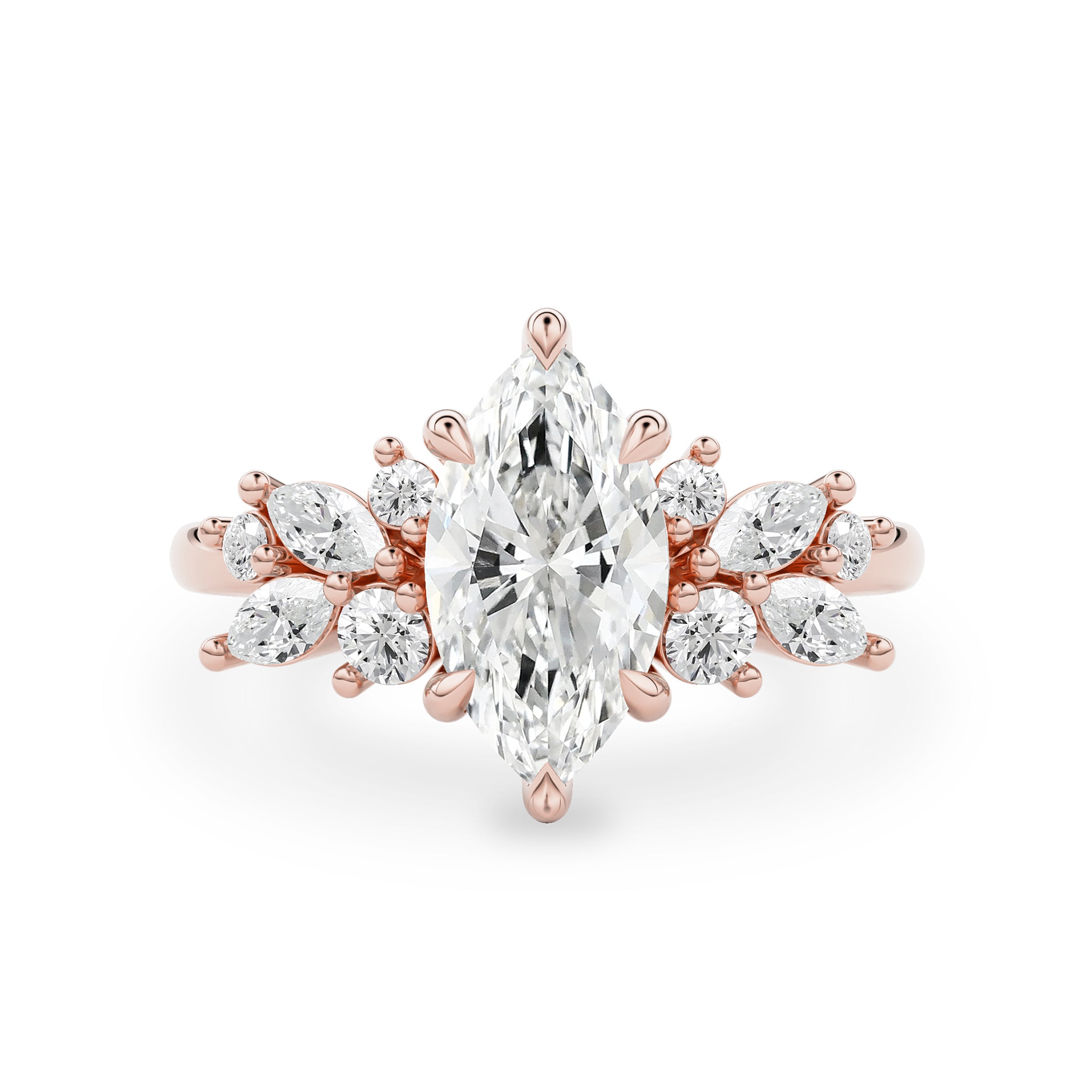Marquise Anna's Dream Cluster Engagement Ring, Moissanite/Lab Diamond