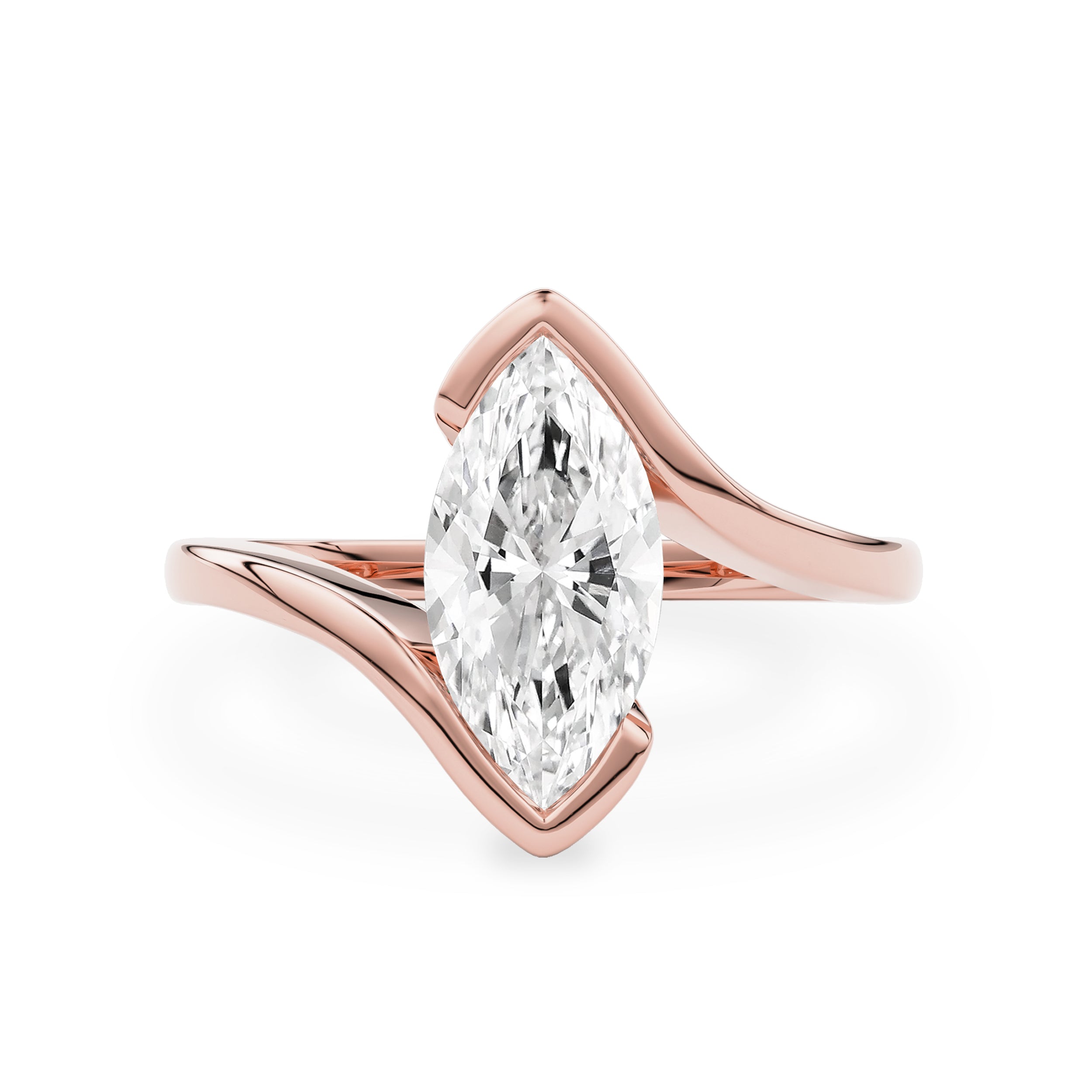 Selene Marquise Cut Half Bezel Bypass Solitaire Engagement Ring, Moissanite/Lab Diamond