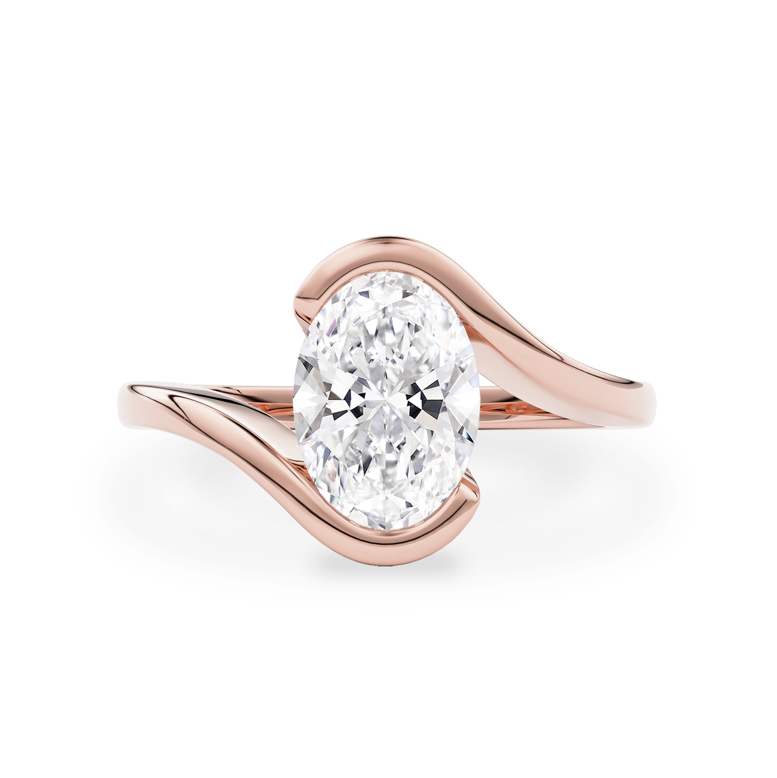 Selene Oval Half Bezel Bypass Engagement Ring, Moissanite/Lab Diamond