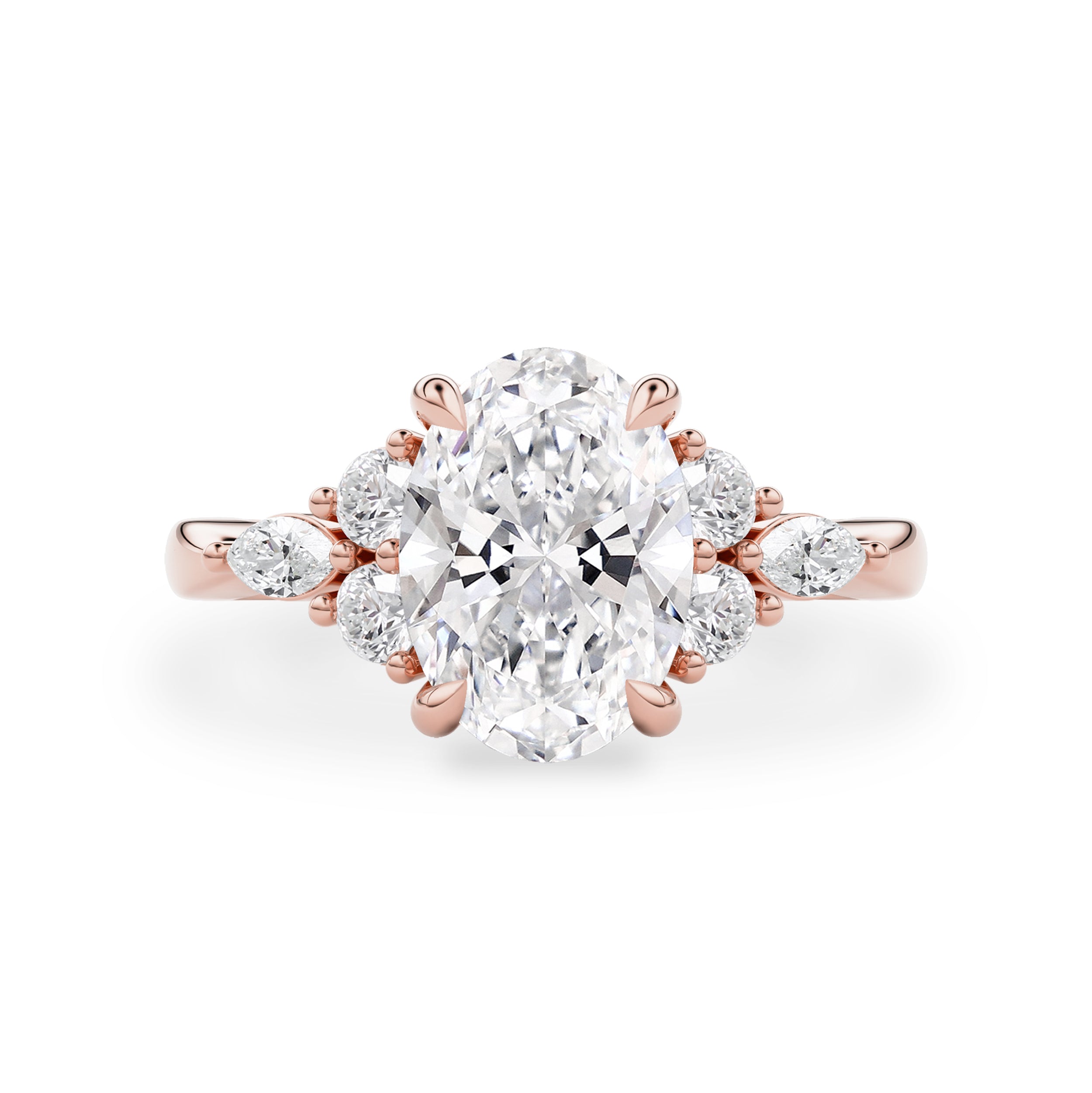 Elodie Oval Marquise Cluster Engagement Ring, Moissanite/Lab Grown Diamond