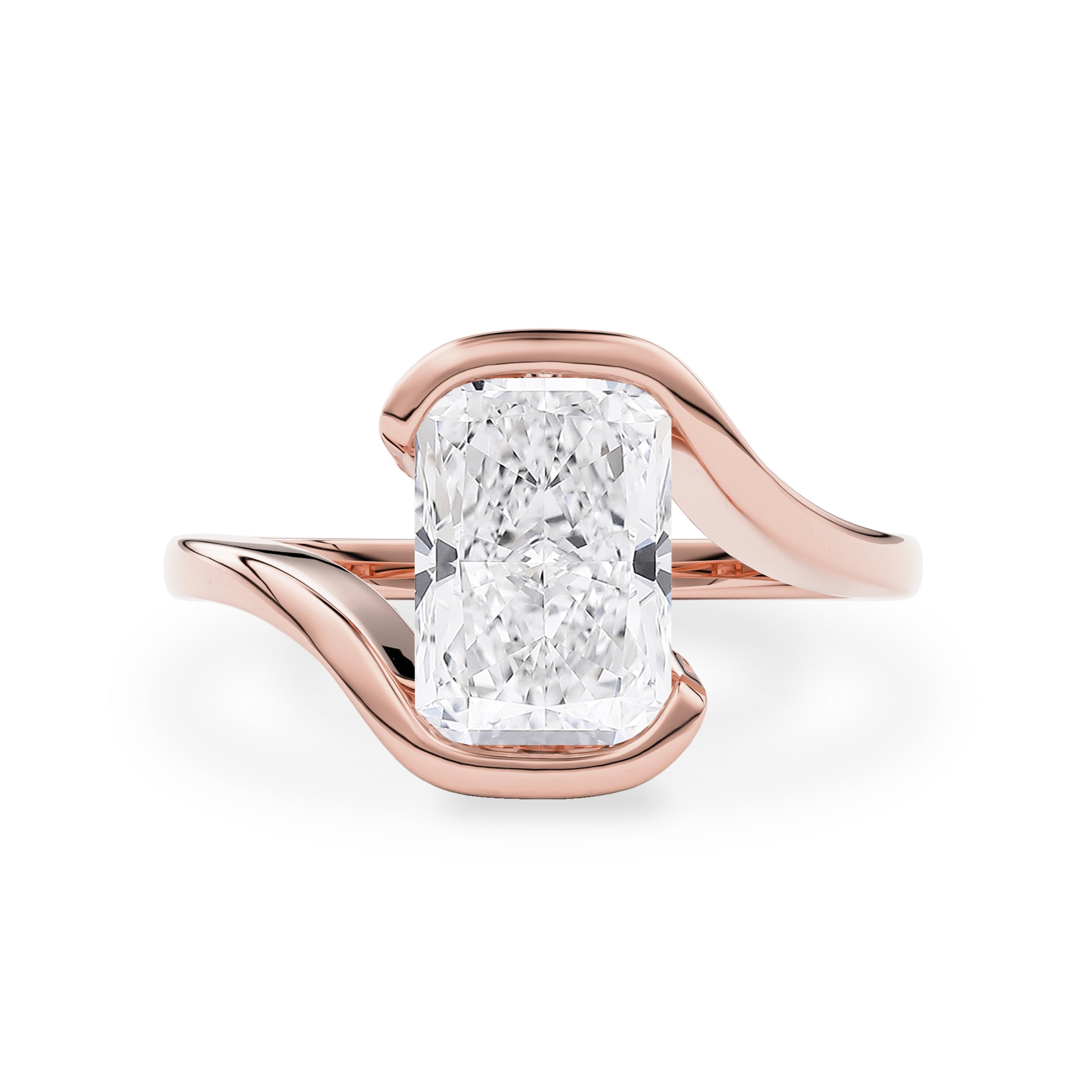 Selene Radiant Half Bezel Bypass Solitaire Engagement Ring, Moissanite/Lab Diamond