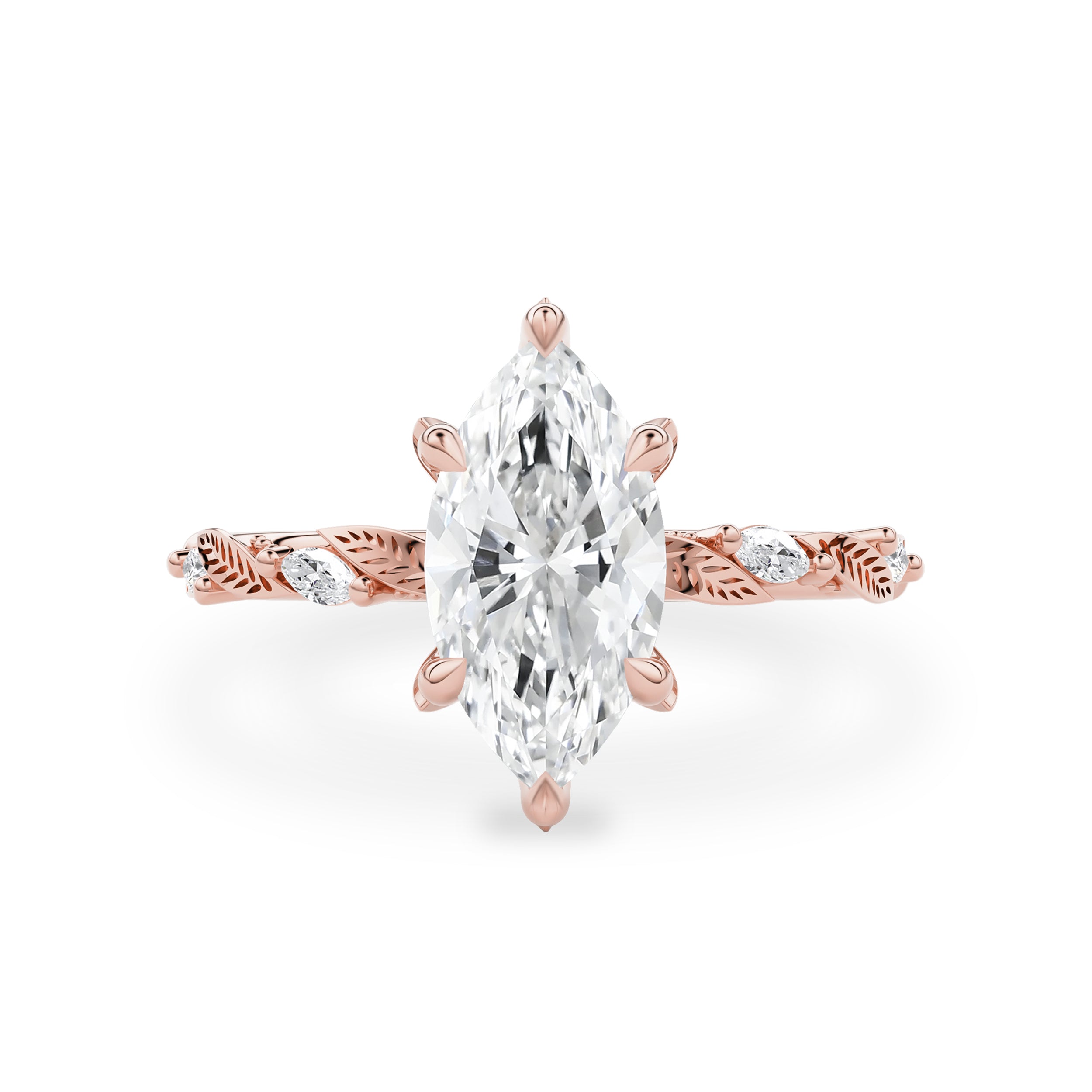 Brooke Marquise Cut Leaf Hidden Halo Engagement Ring, Moissanite/Lab Grown Diamond