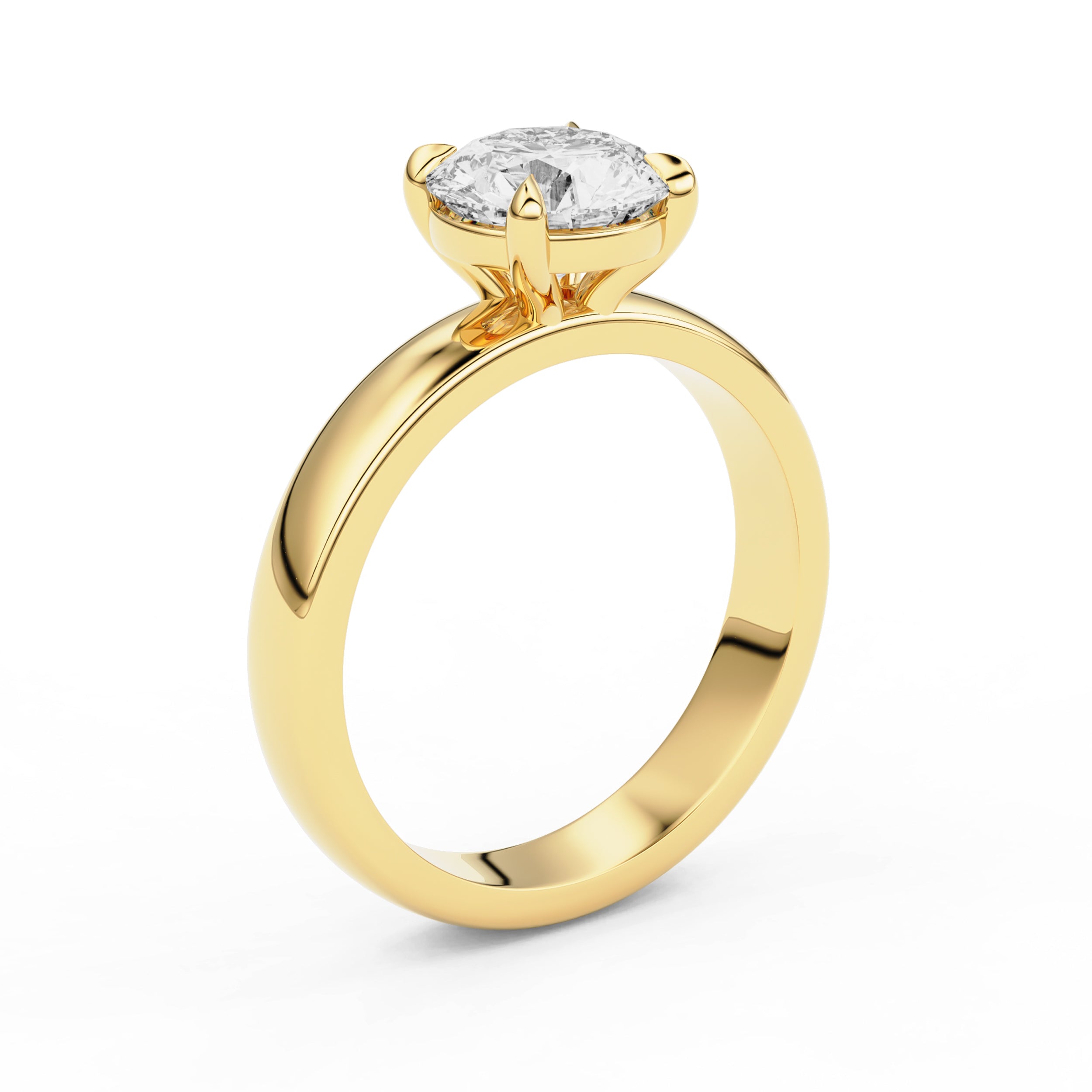 Round Stephanie 3.5mm Band Solitaire Engagement Ring, Moissanite/Lab Diamond