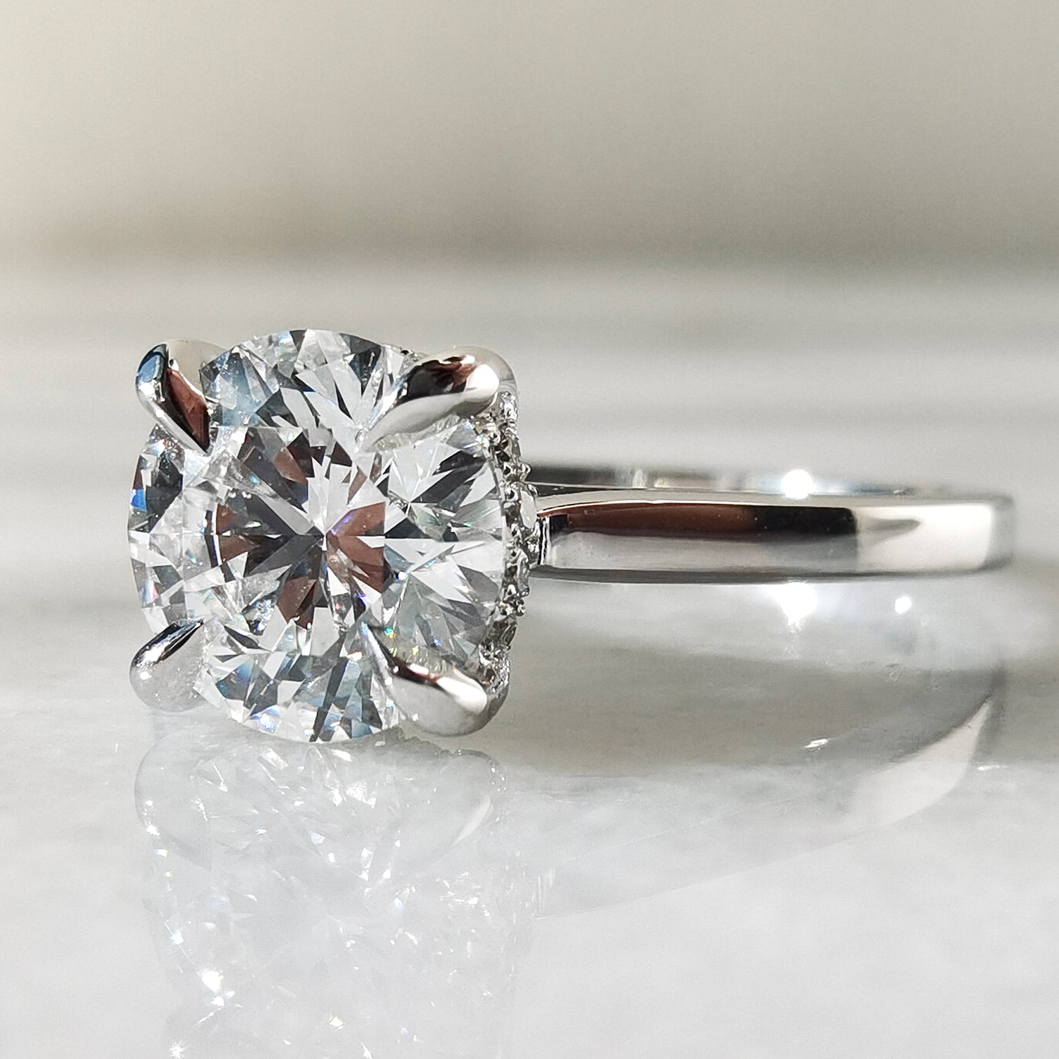 Round Ivy Hidden Halo Engagement Ring, Moissanite/Lab Grown Diamond