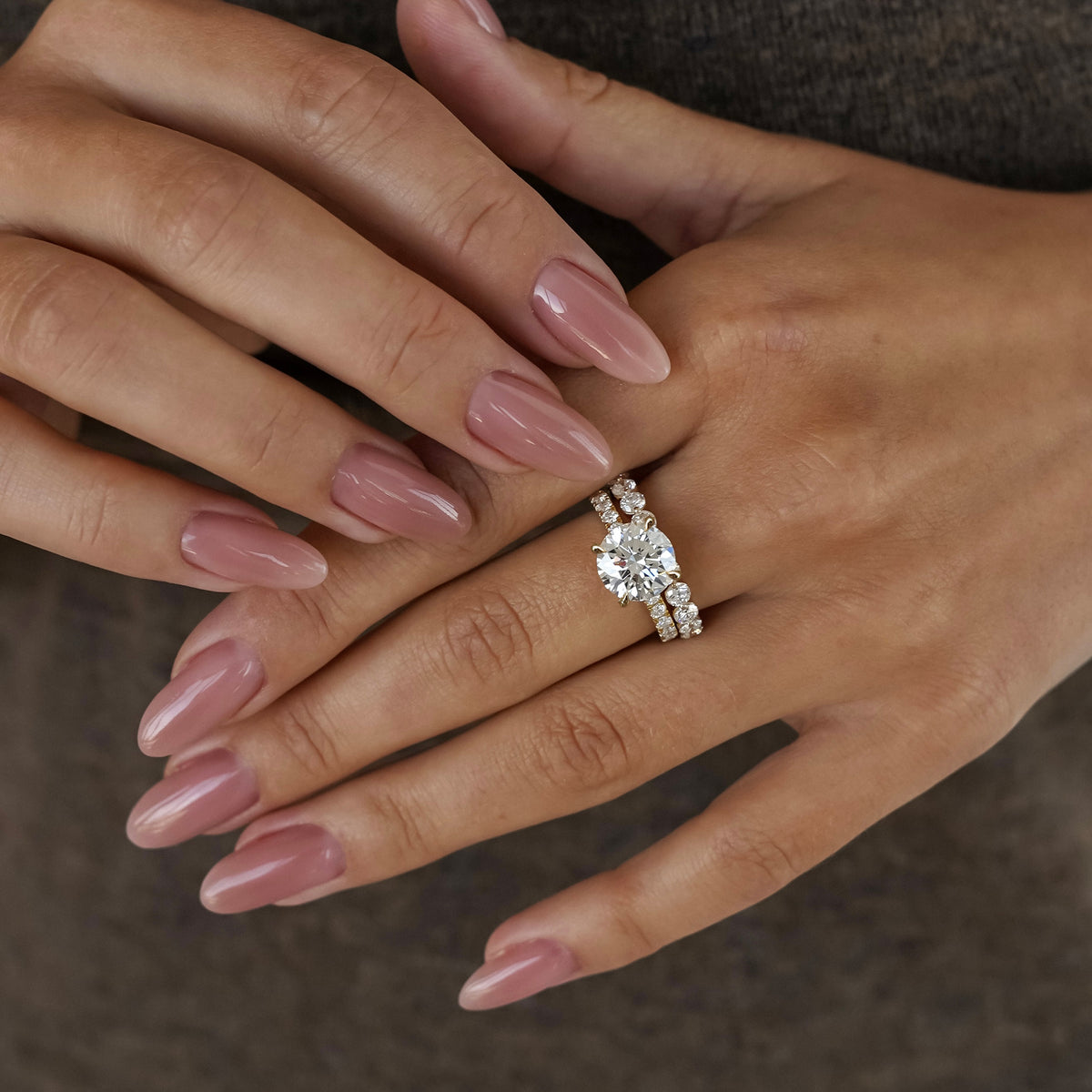Round Single Shared Prong Half Circle Eternity Ring
