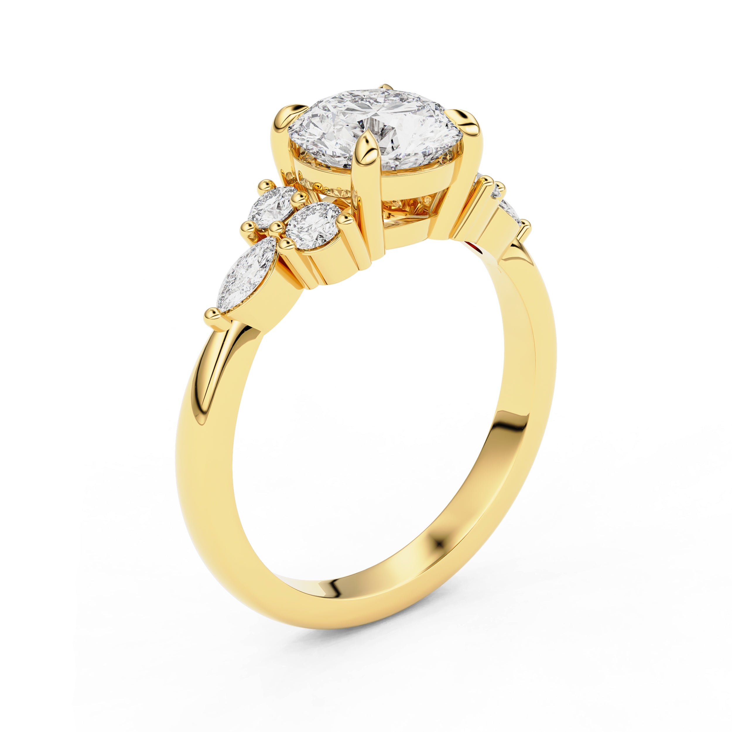 Elodie Round Marquise Cluster Engagement Ring, Moissanite/Lab Grown Diamond