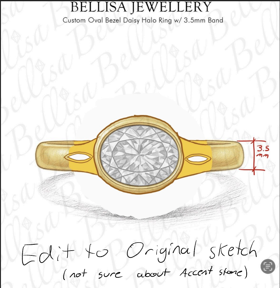 Bespoke #9165 - Custom East-West Oval Bezel Engagement Ring w/ 3.5mm Flare Band