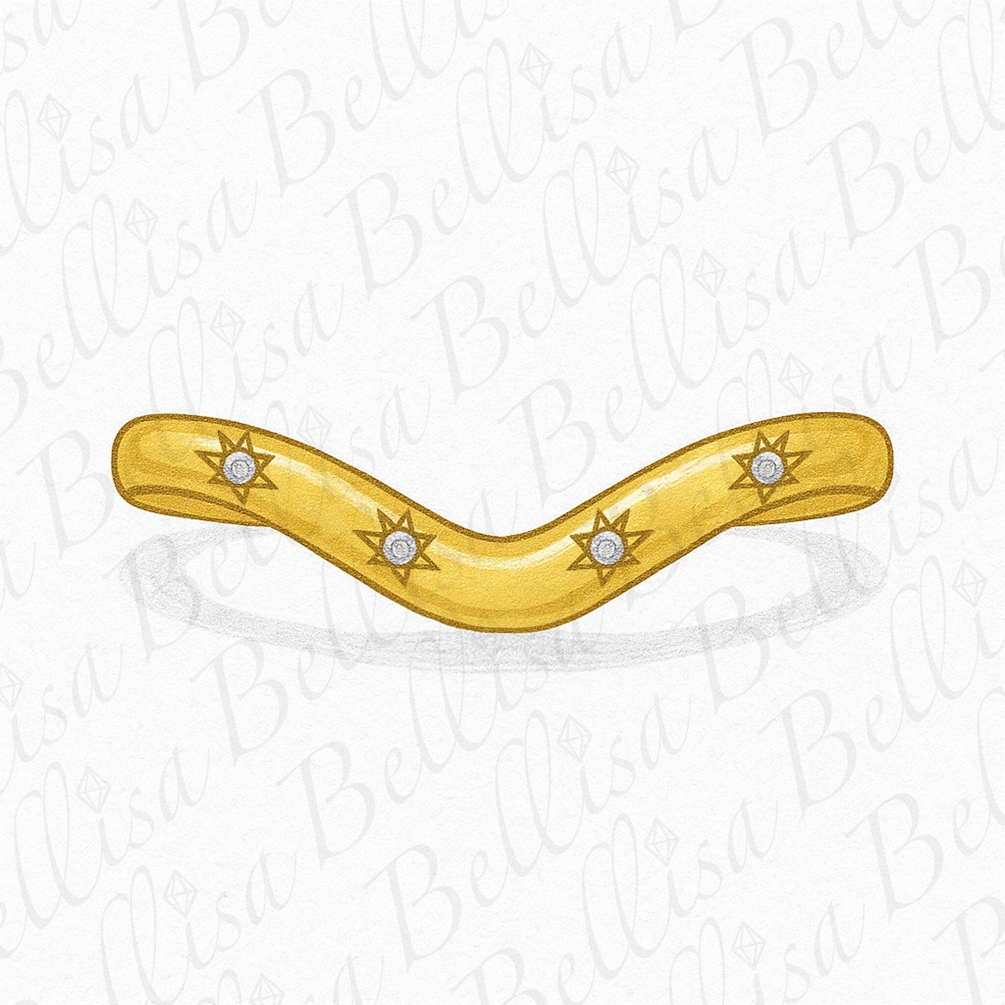 Customization - 14k Solid Gold Curve Stackable Ring w/ Star Engraving Setting