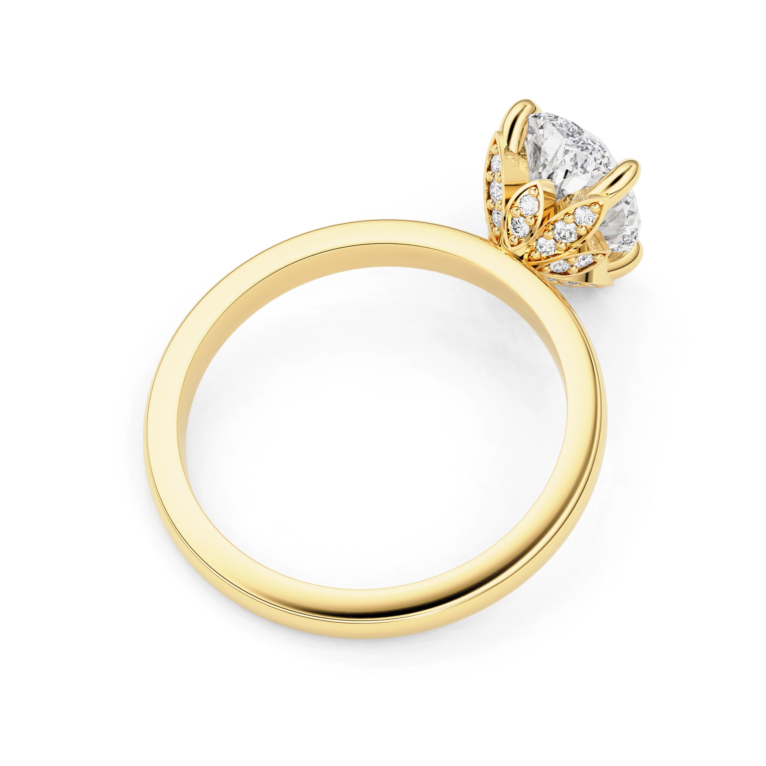 The Petal Oval Hidden Halo Engagement Ring, Moissanite/Lab Grown Diamond