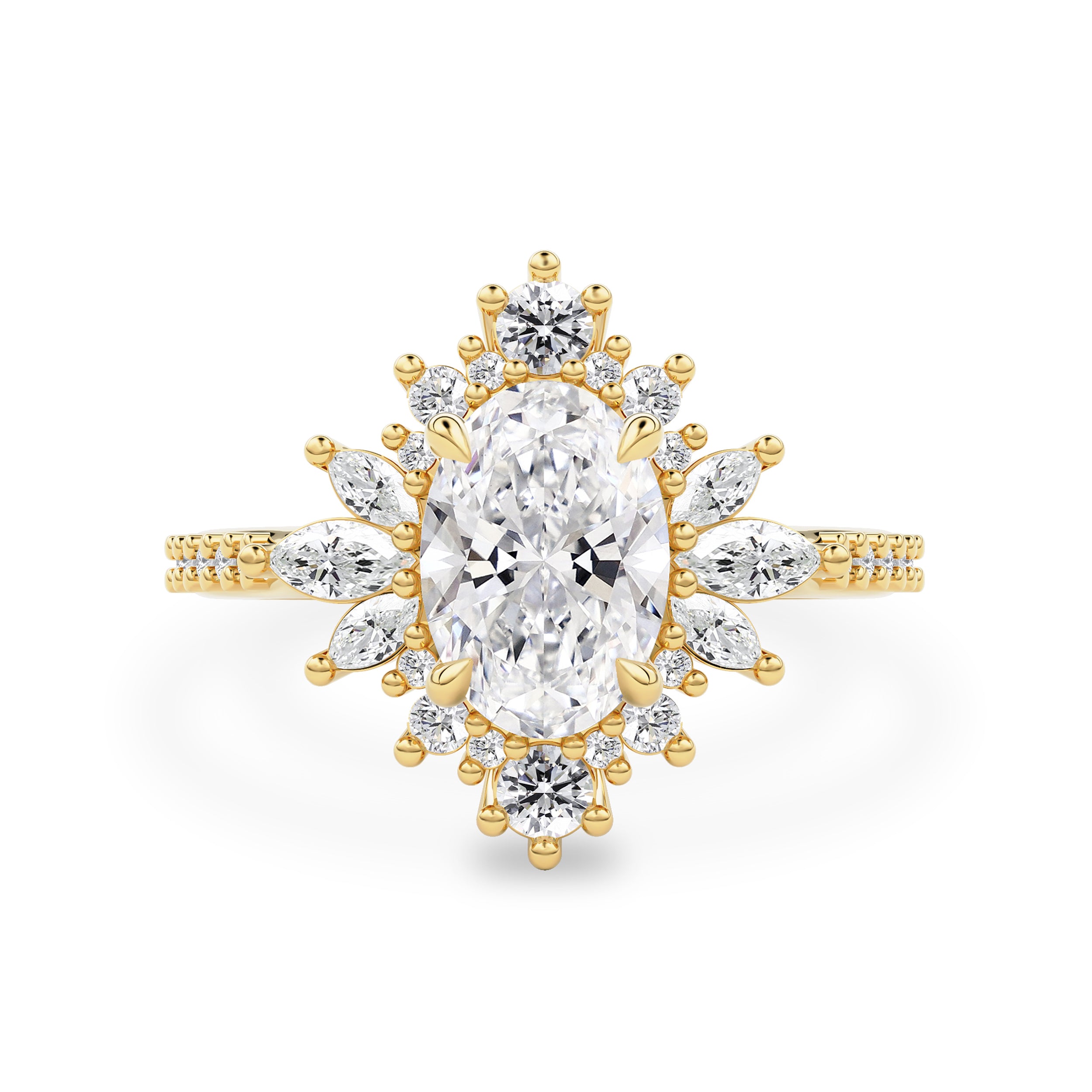 Mila Wings Halo Cluster Engagement Ring, Oval With Accent